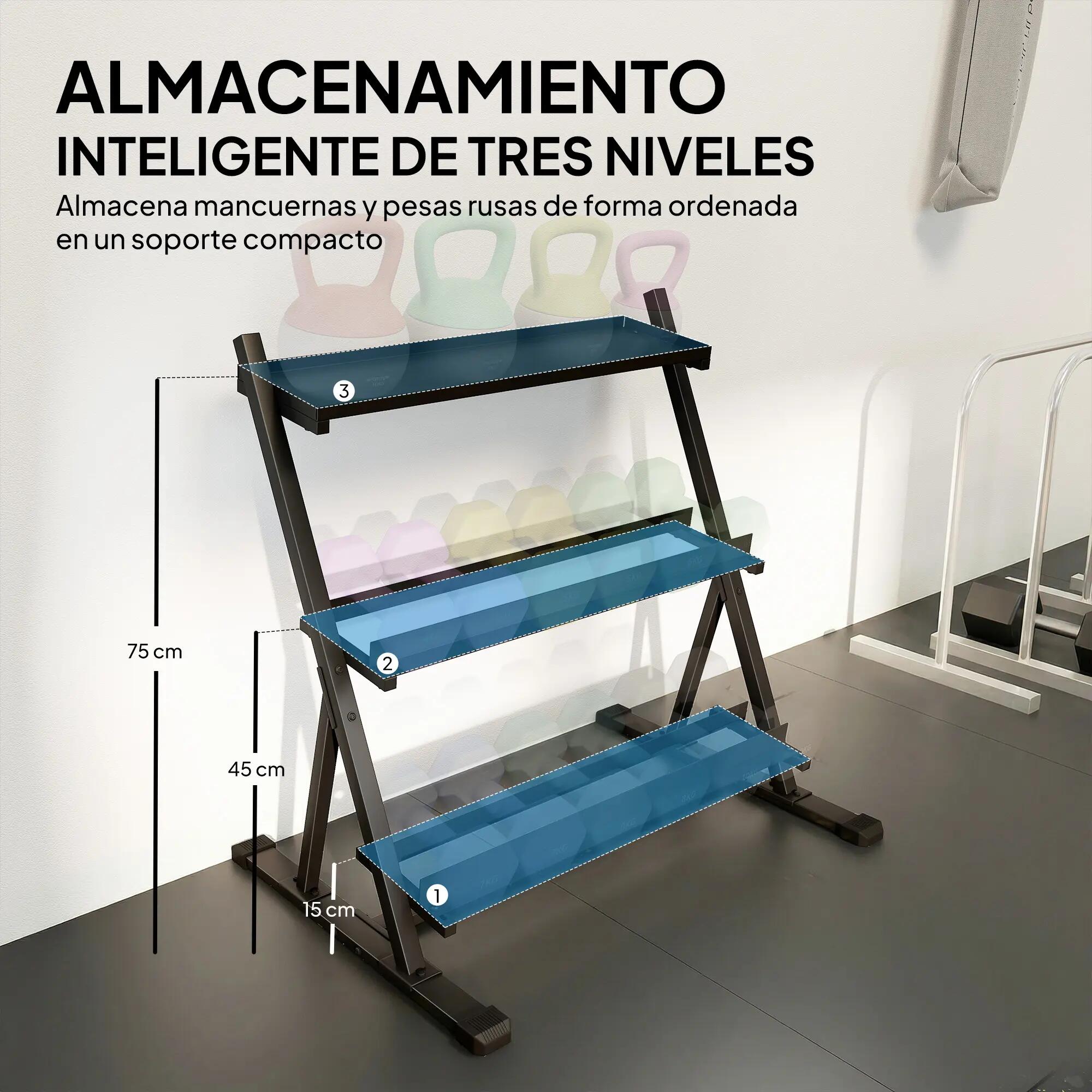 Support à haltères à 3 niveaux, en acier, avec barres réglables pour salle de sp 6/9
