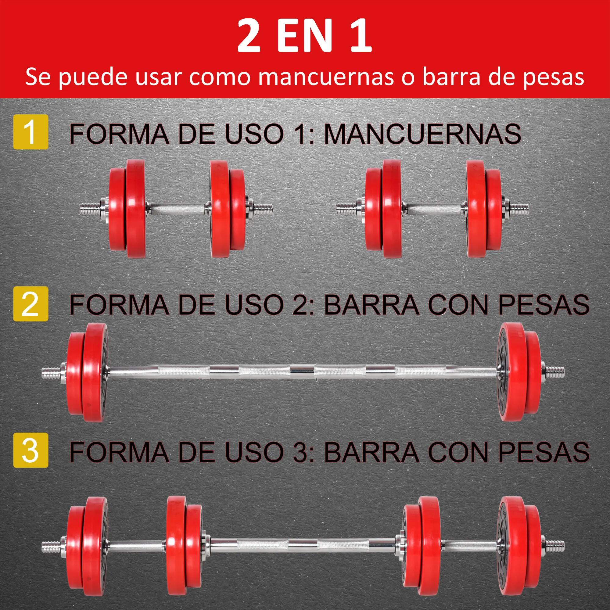 Haltères réglables de 20 kg, 2 en 1, avec 8 disques de poids, 2 barres et une ma 6/9
