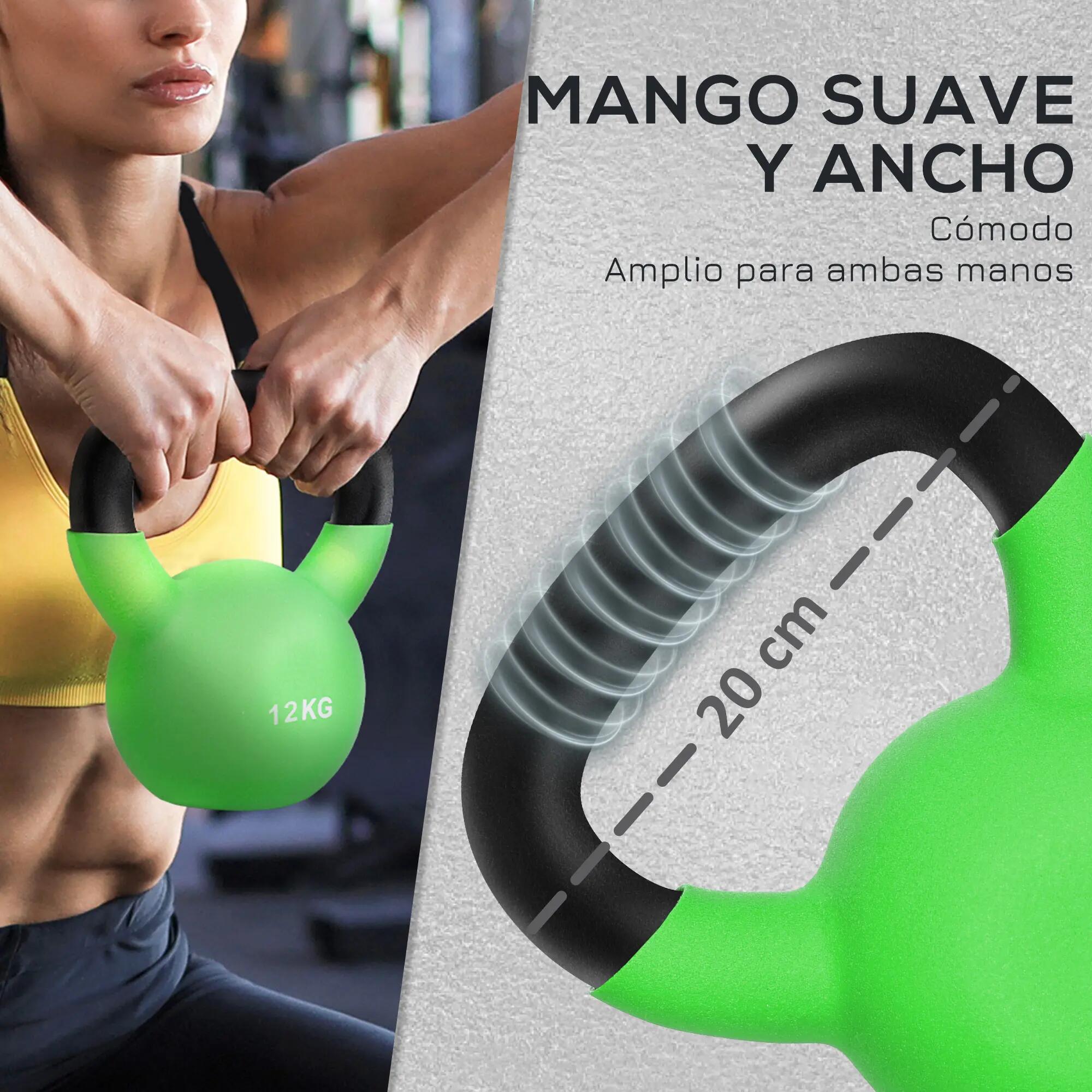 Kettlebell musculation - Fitness - Fonte 12 kg - Revêtement néoprène - Vert 6/6