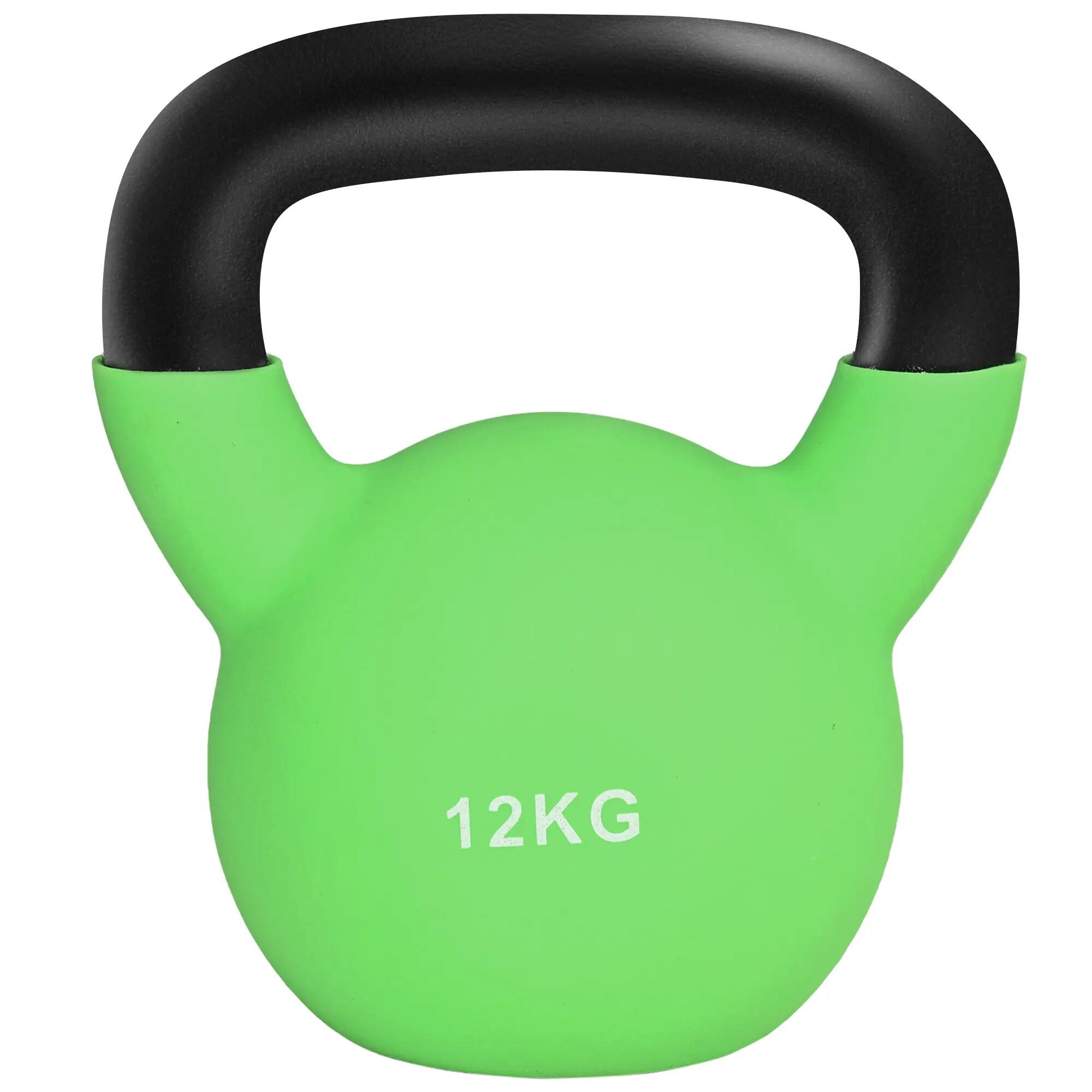 Kettlebell musculation - Fitness - Fonte 12 kg - Revêtement néoprène - Vert 2/6