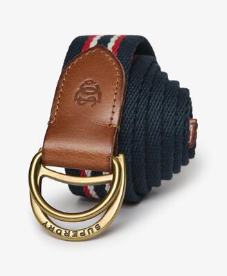 Superdry heritage stripe webbing riem met lederen detail – navy red stripe
