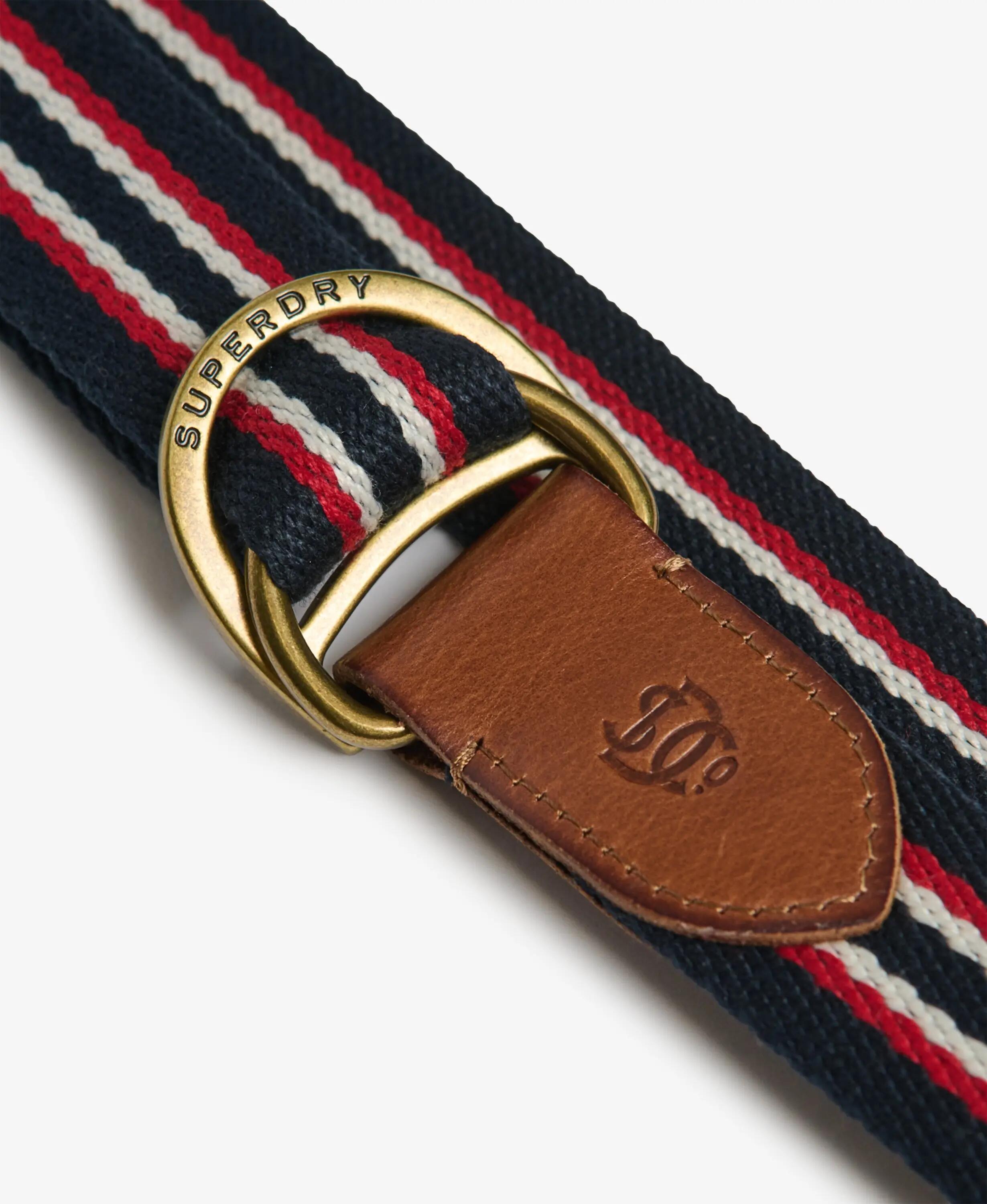superdry Heritage Stripe Webbing Riem met lederen detail – Navy Red Stripe 3/4