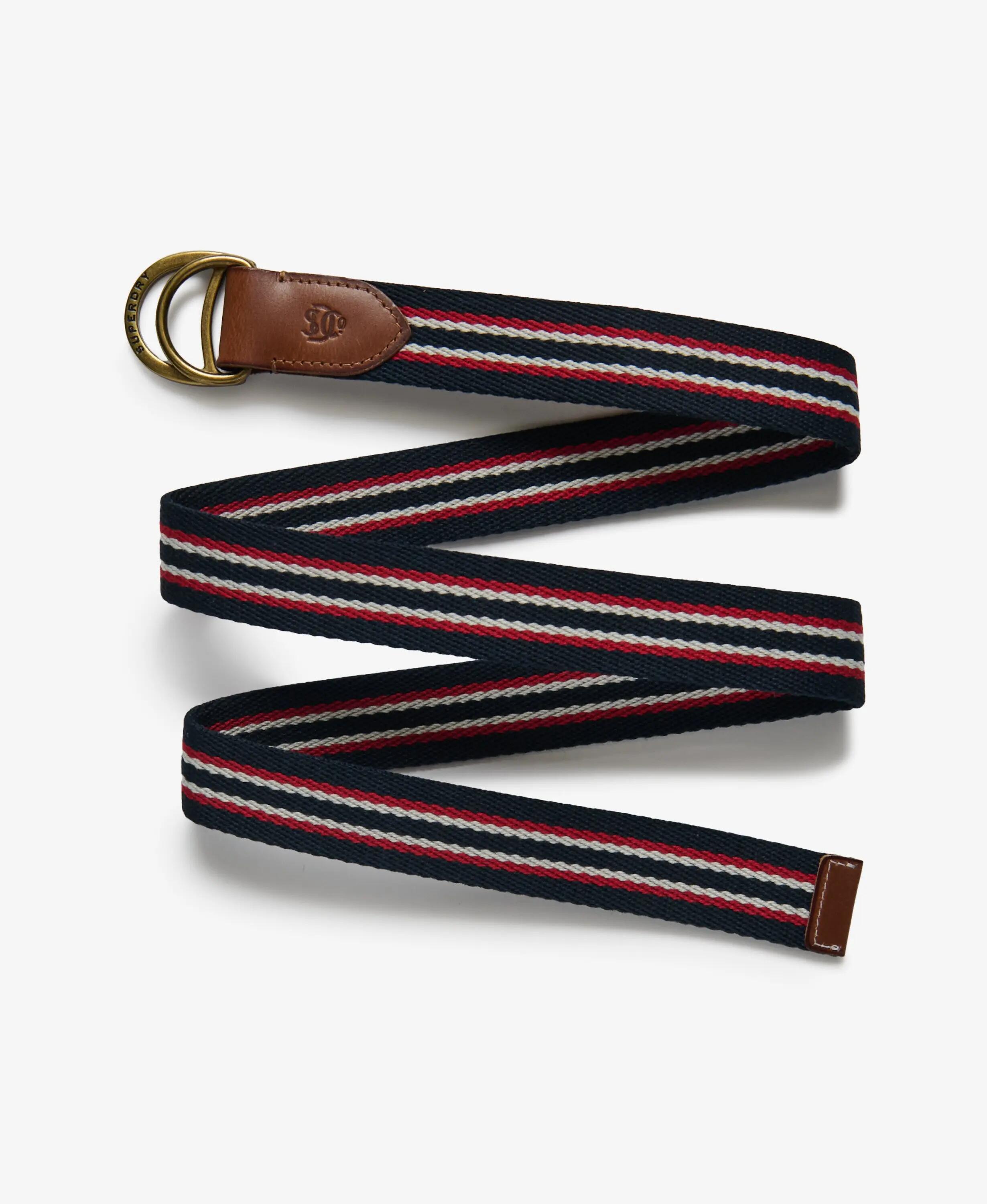 superdry Heritage Stripe Webbing Riem met lederen detail – Navy Red Stripe 2/4