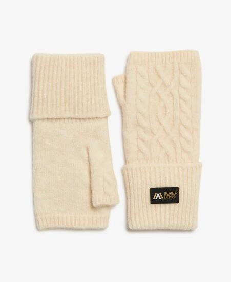 superdry Cable Luxe Handwarmer Handschoenen kabelgebreid - Oatmeal White