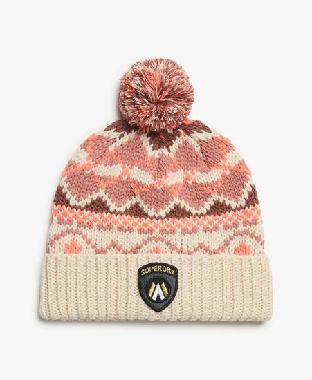superdry Bonnet tricoté Apres Ski en polyester recyclé – Nutmeg Spice Fairisle