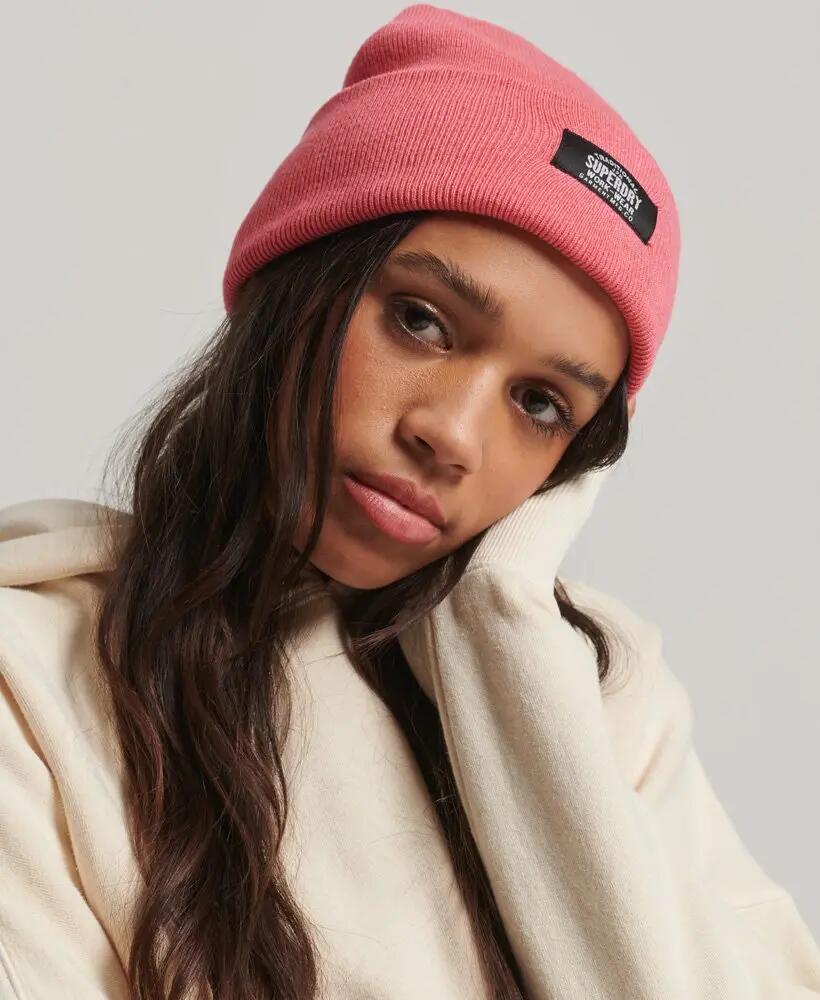 superdry Classic Knitted Beanie em malha – quente e macio – Camping Pink Marl 2/3