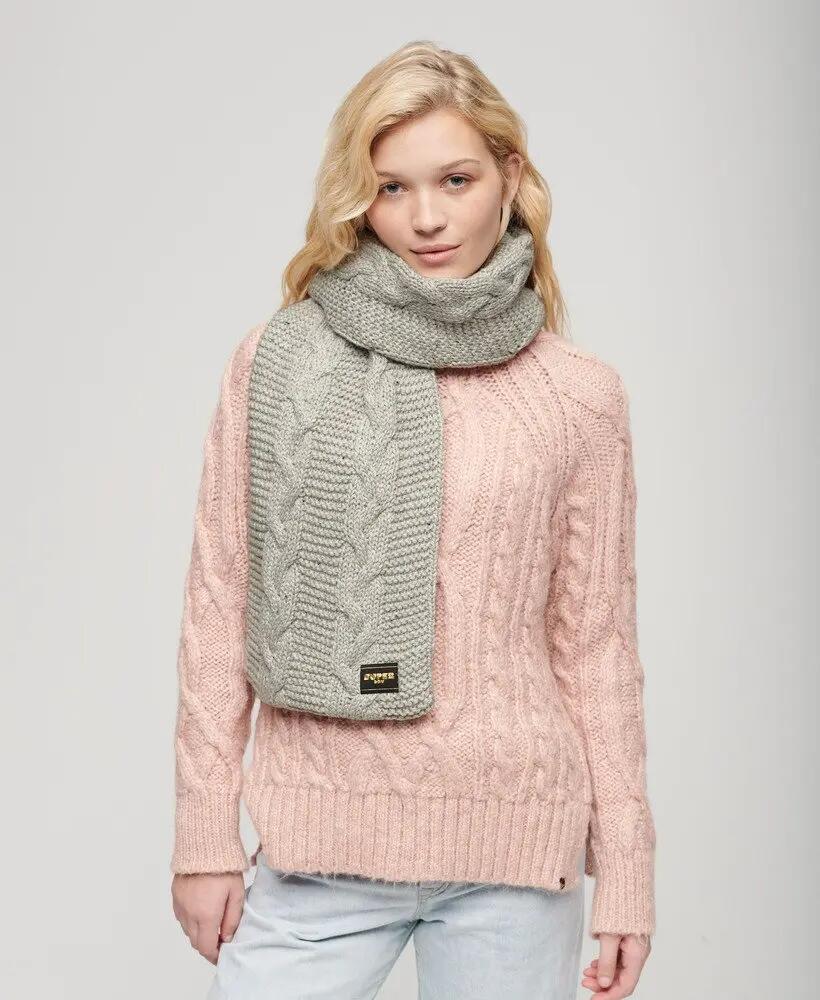 superdry Sciarpa Cable Knit con fodera in ecopelliccia – Ice Grey Fleck 3/3