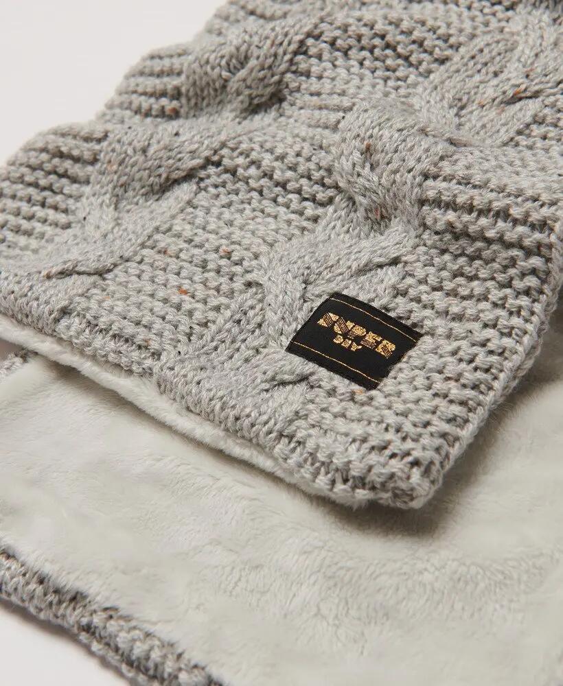 superdry Sciarpa Cable Knit con fodera in ecopelliccia – Ice Grey Fleck 2/3