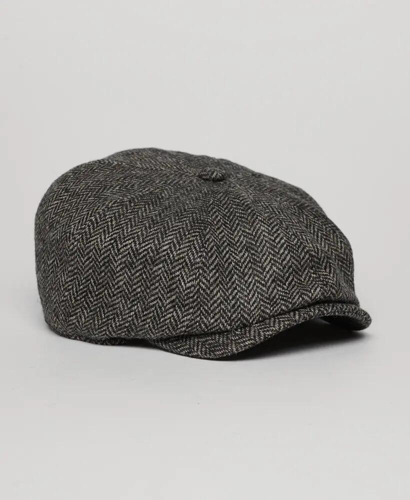 superdry Baker Boy Cap en laine herringbone naturelle – Natural Herringbone 2/3