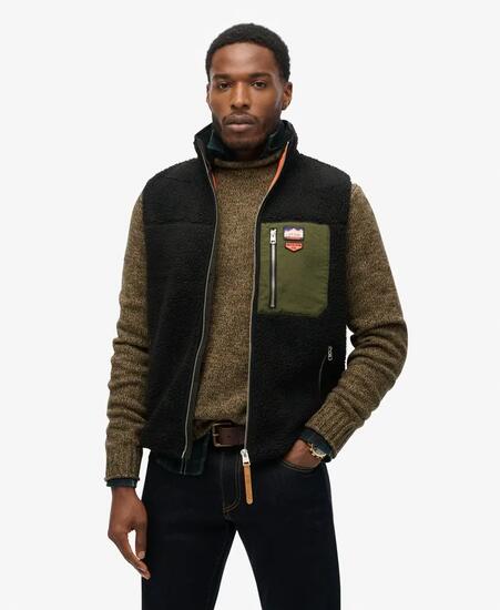 superdry Vintage Retro Borg Fleece Gilet – Schwarz – Black