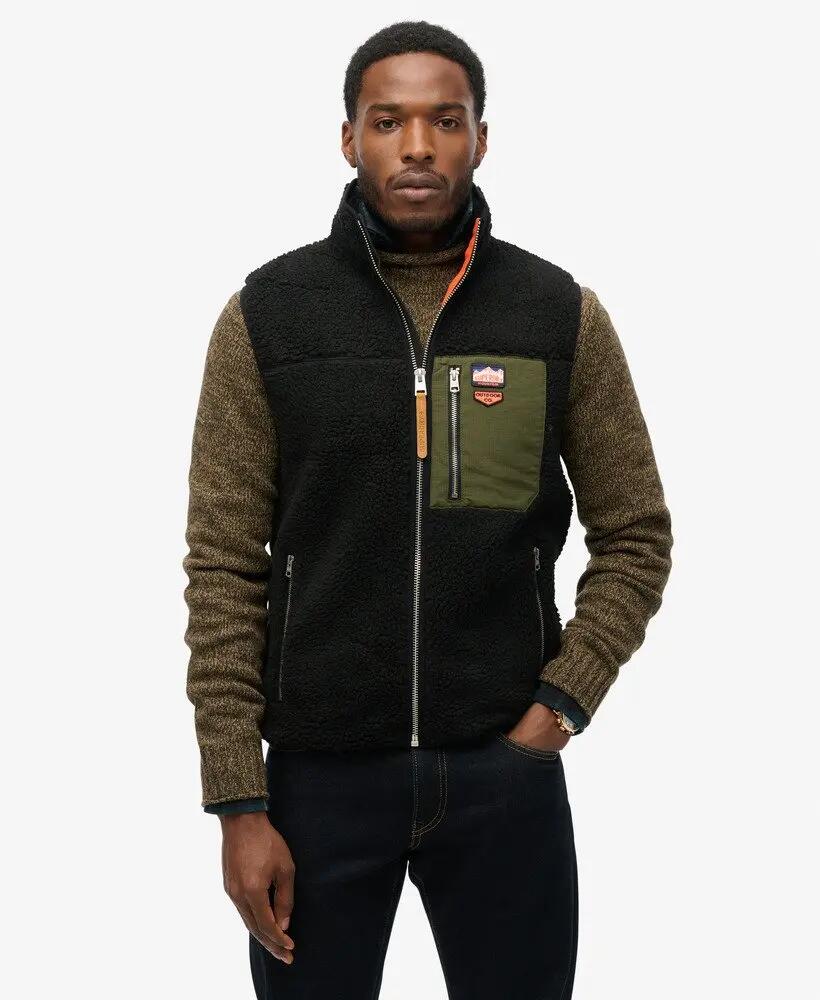 superdry Gilet Vintage Retro Borg Fleece – Preto – Black 4/6