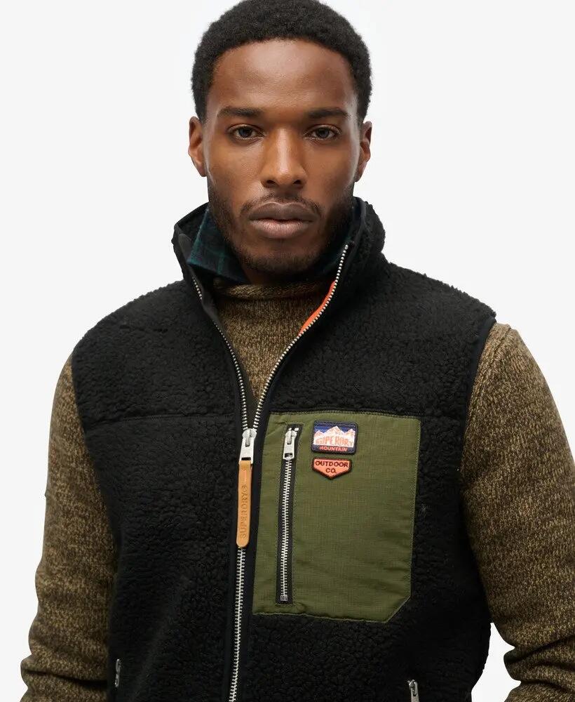 superdry Gilet Vintage Retro Borg Fleece – Preto – Black 3/6