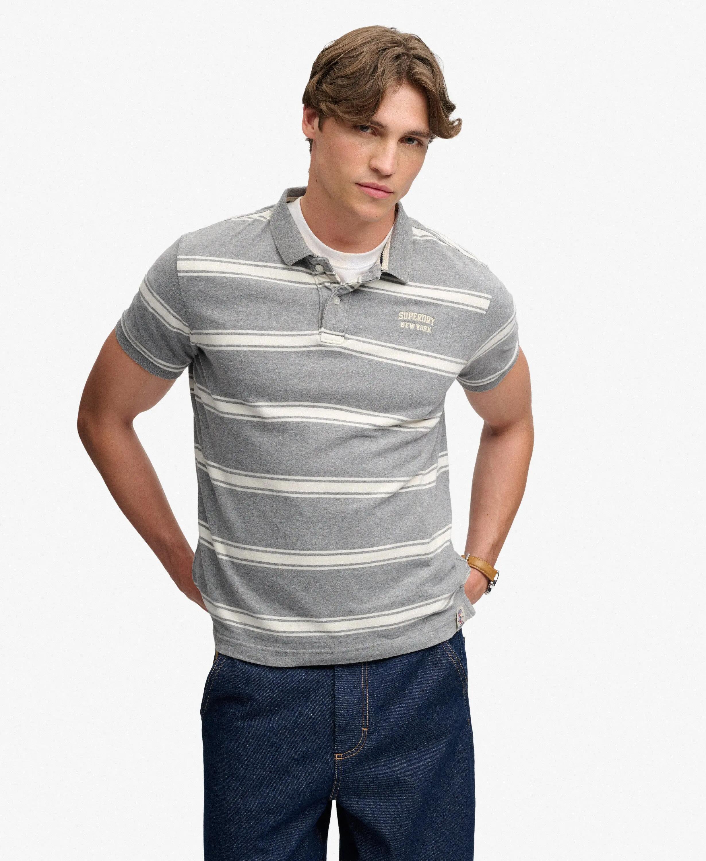 superdry Polo Vintage às Riscas em Jersey 100% algodão – Griffin Grey Marl 2/7
