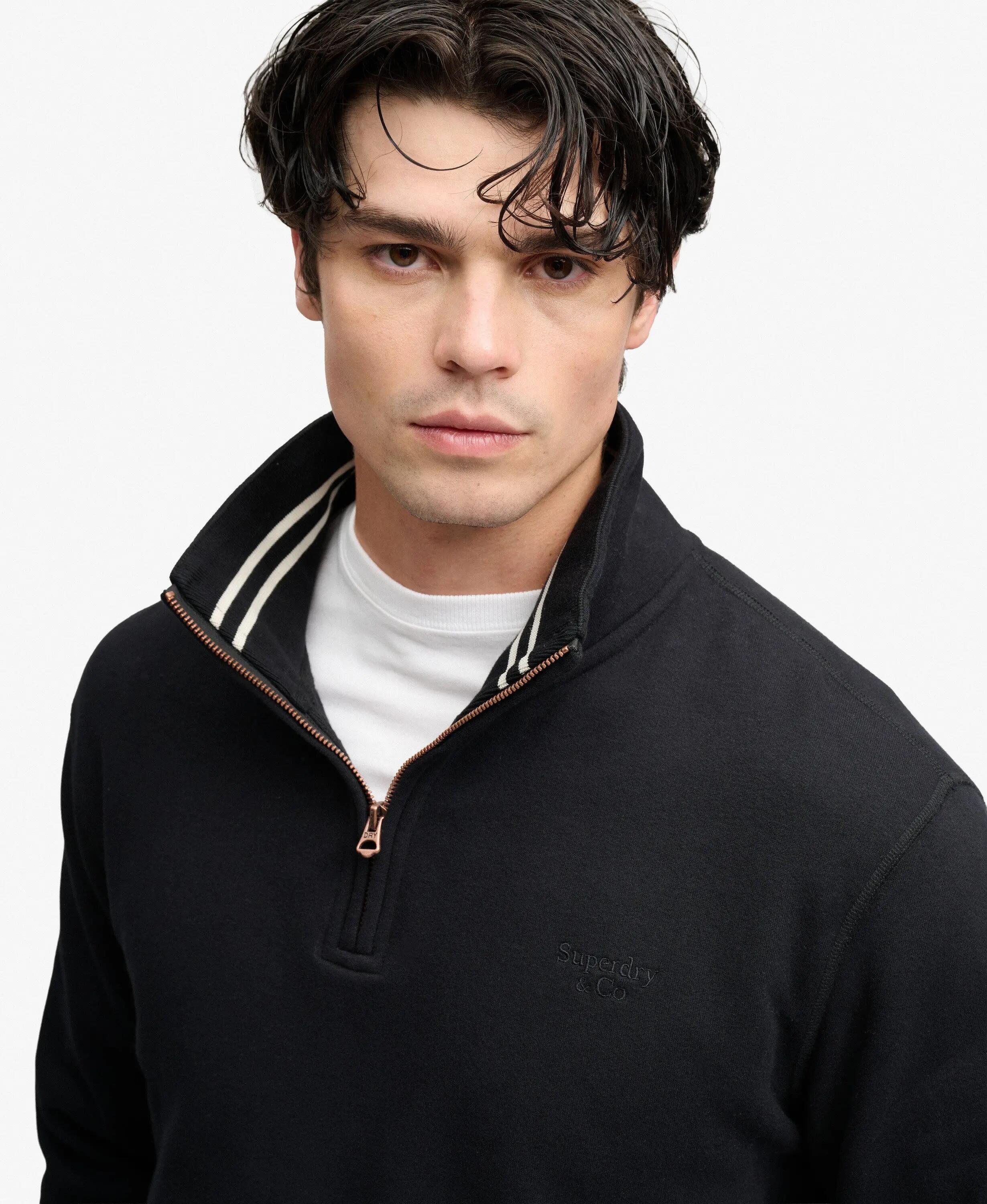 superdry Felpa Half Zip con Logo Serif essenziale – Black 4/7