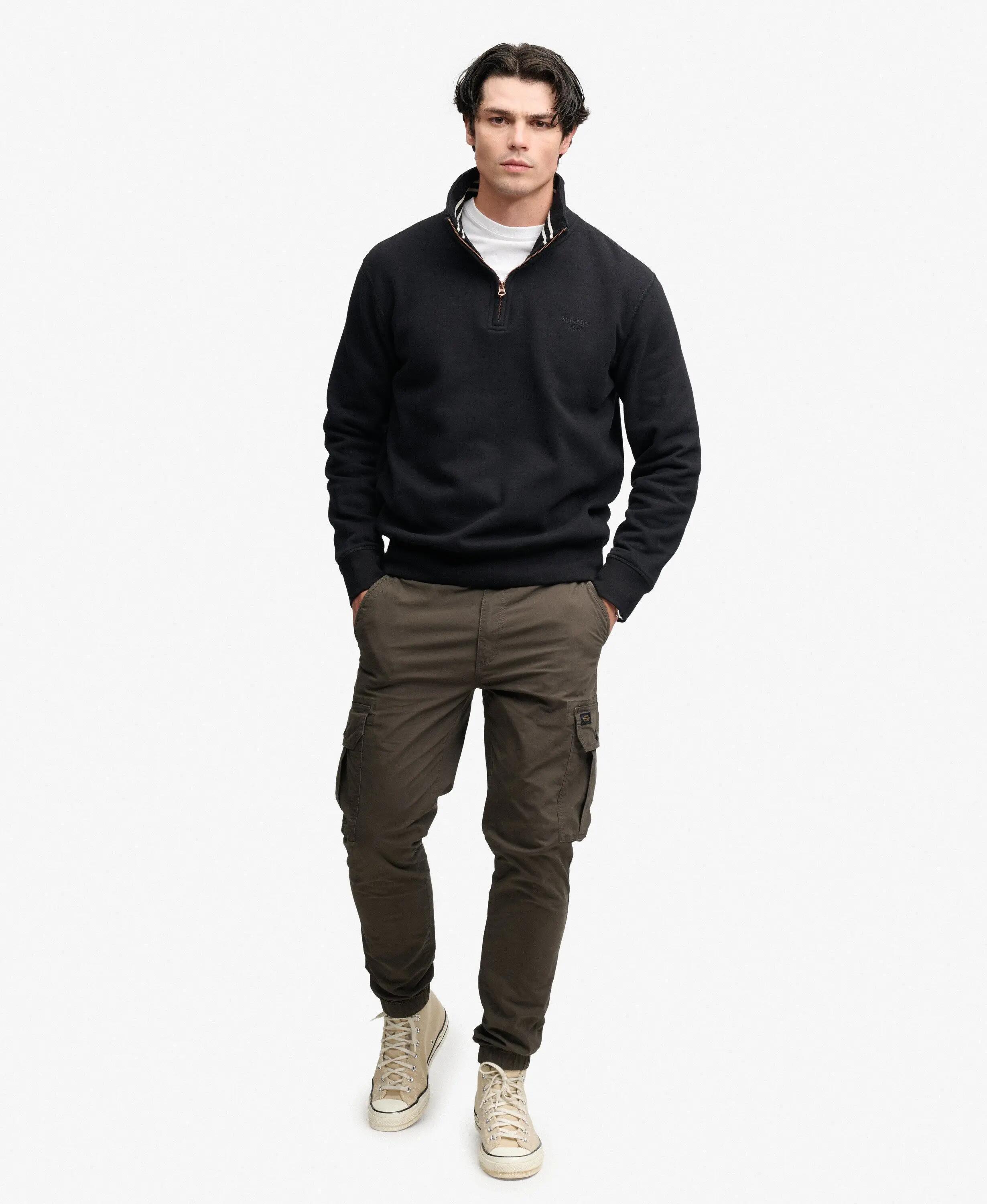 superdry Felpa Half Zip con Logo Serif essenziale – Black 3/7