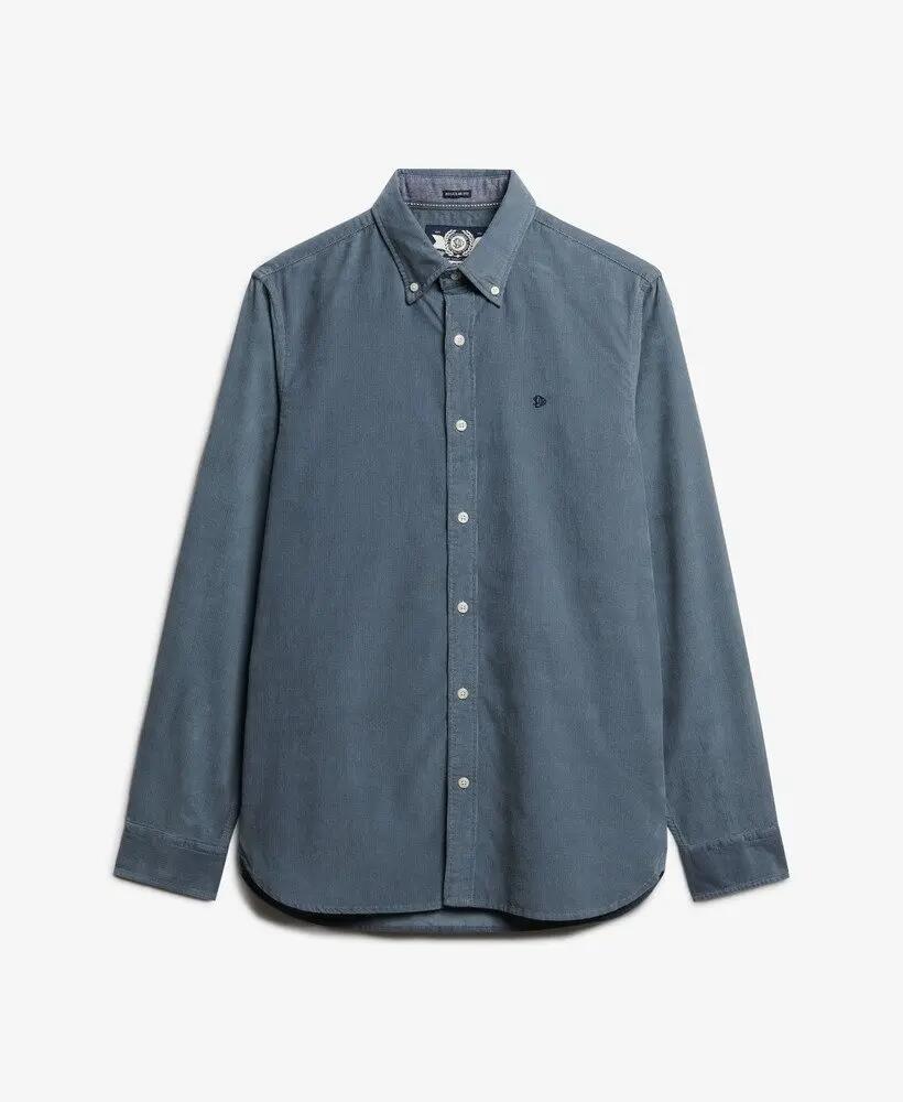 superdry Classic Needle Cord Shirt Cordhemd – Relaxed Fit – Stormy Weather Blue 7/7