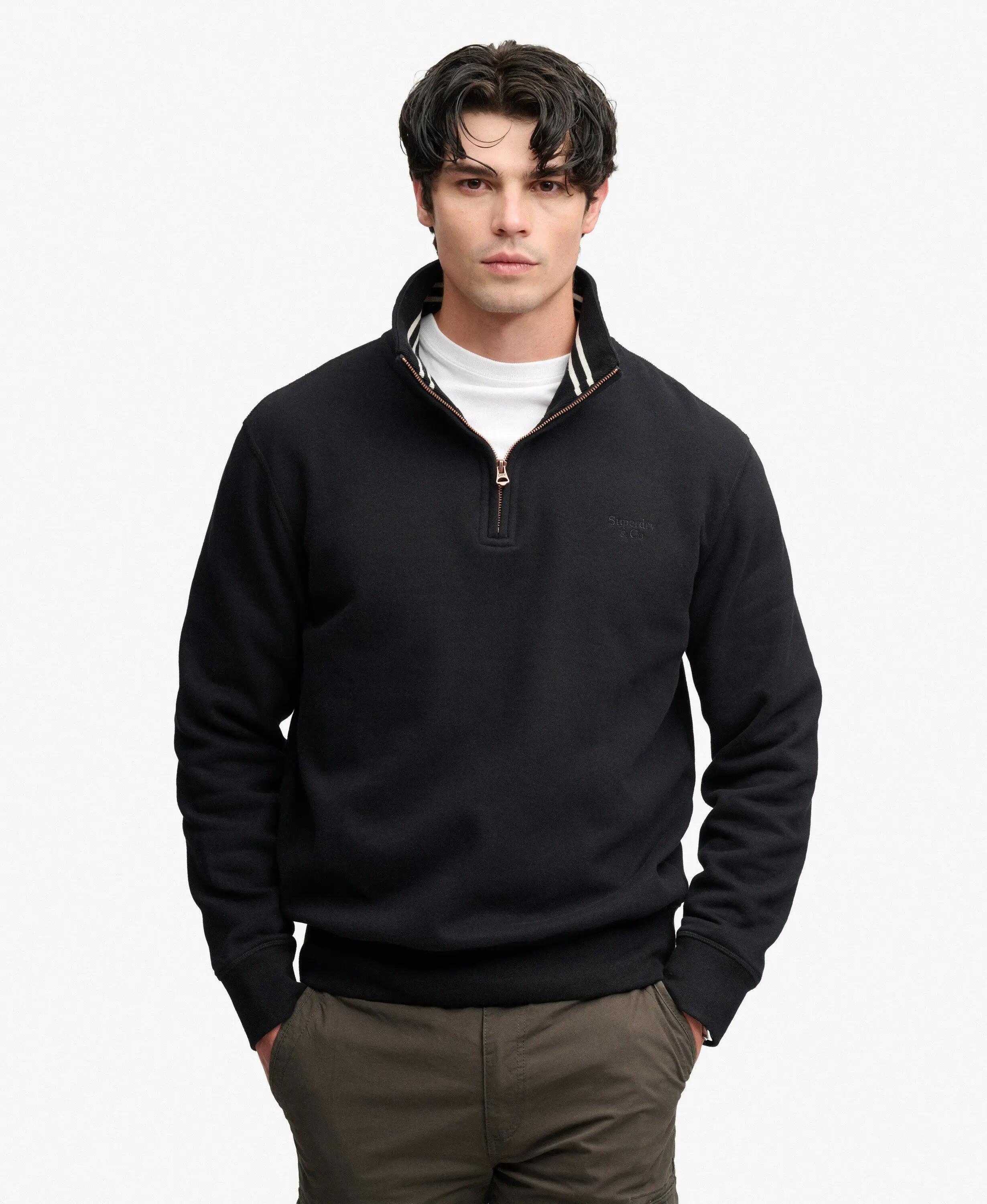 superdry Felpa Half Zip con Logo Serif essenziale – Black 2/7