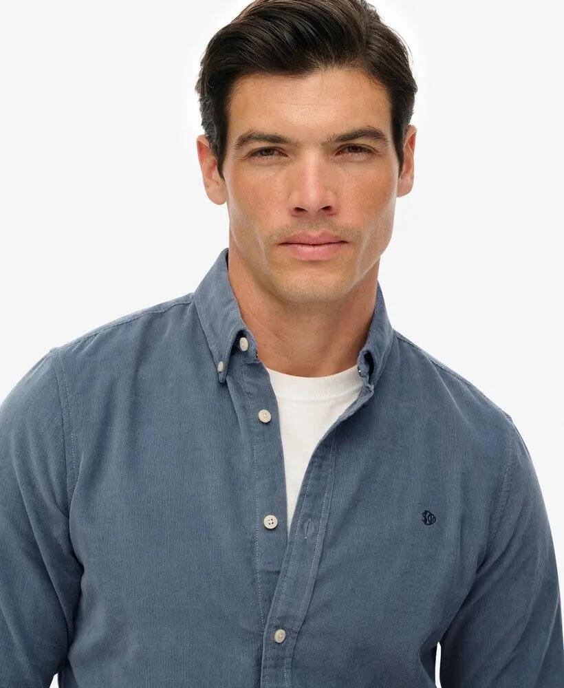 superdry Classic Needle Cord Shirt Cordhemd – Relaxed Fit – Stormy Weather Blue 4/7