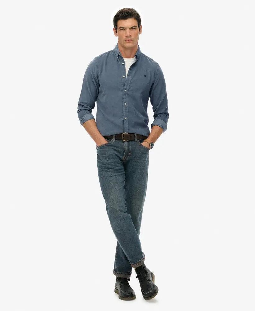 superdry Classic Needle Cord Shirt Cordhemd – Relaxed Fit – Stormy Weather Blue 3/7