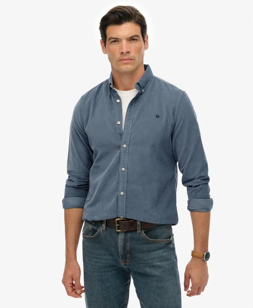 superdry Classic Needle Cord Shirt Cordhemd – Relaxed Fit – Stormy Weather Blue 2/7