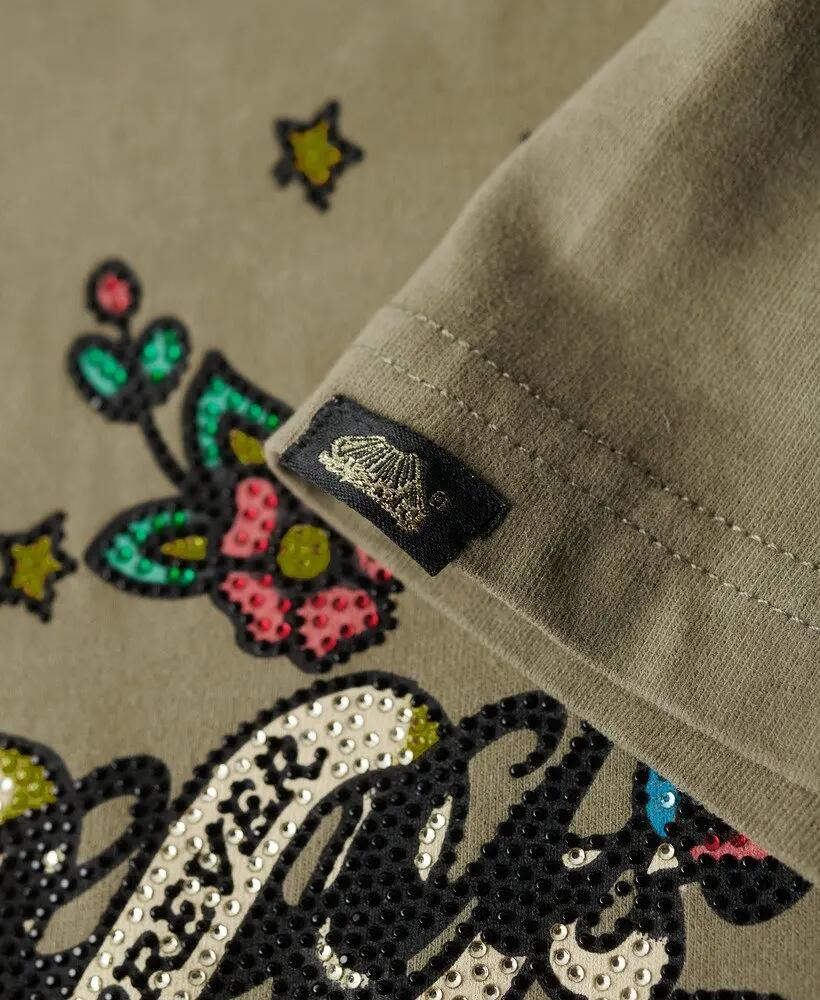 superdry T‑shirt Tattoo Script Graphic in cotone per donna – Moss Khaki 4/7