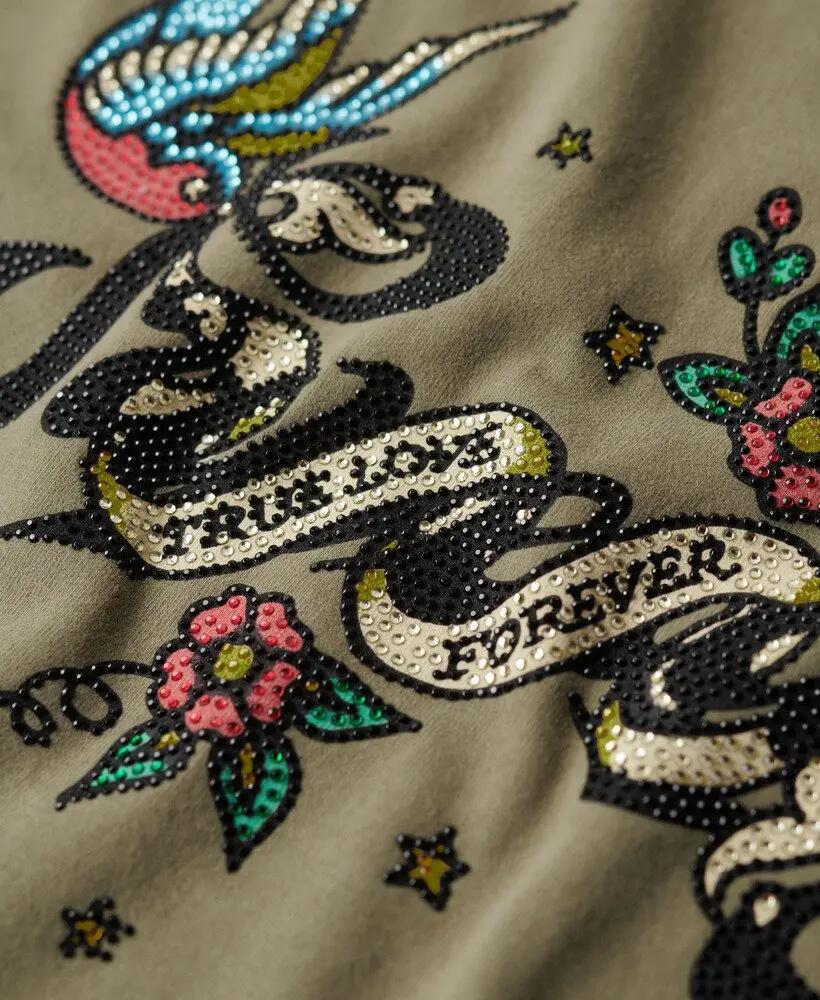superdry T‑shirt Tattoo Script Graphic in cotone per donna – Moss Khaki 3/7