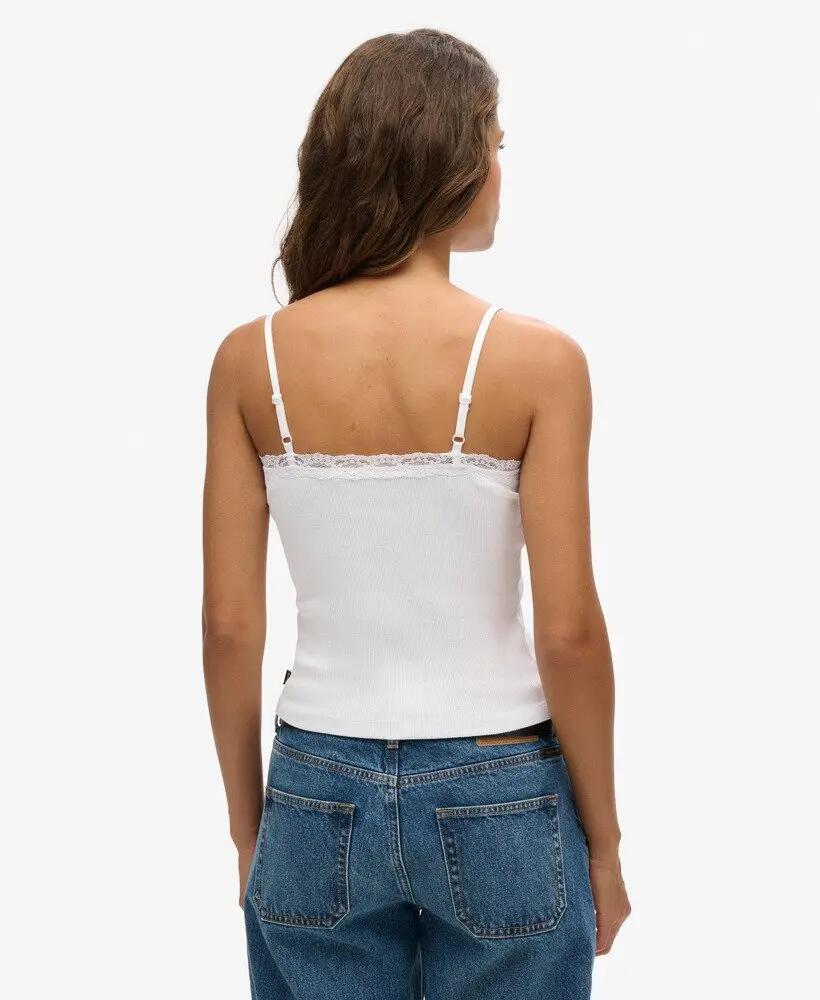 superdry Top Cami Vintage Canelado em Algodão Biológico com Renda – OPTIC 4/6