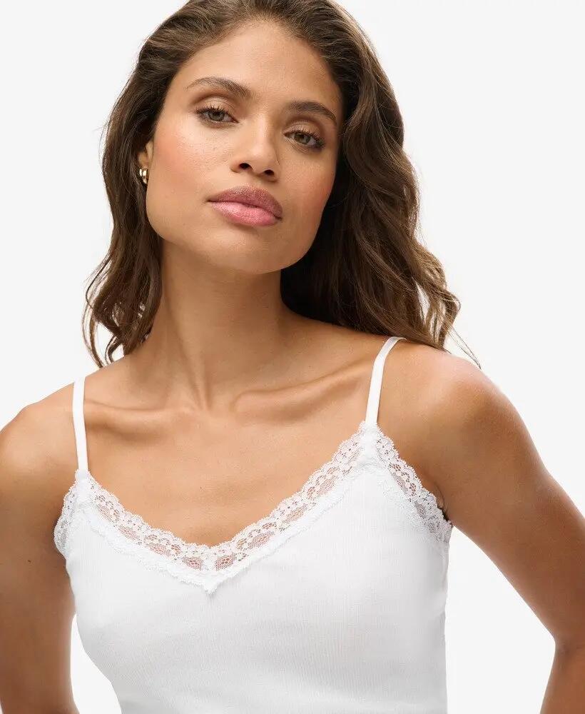 superdry Top Cami Vintage Canelado em Algodão Biológico com Renda – OPTIC 3/6