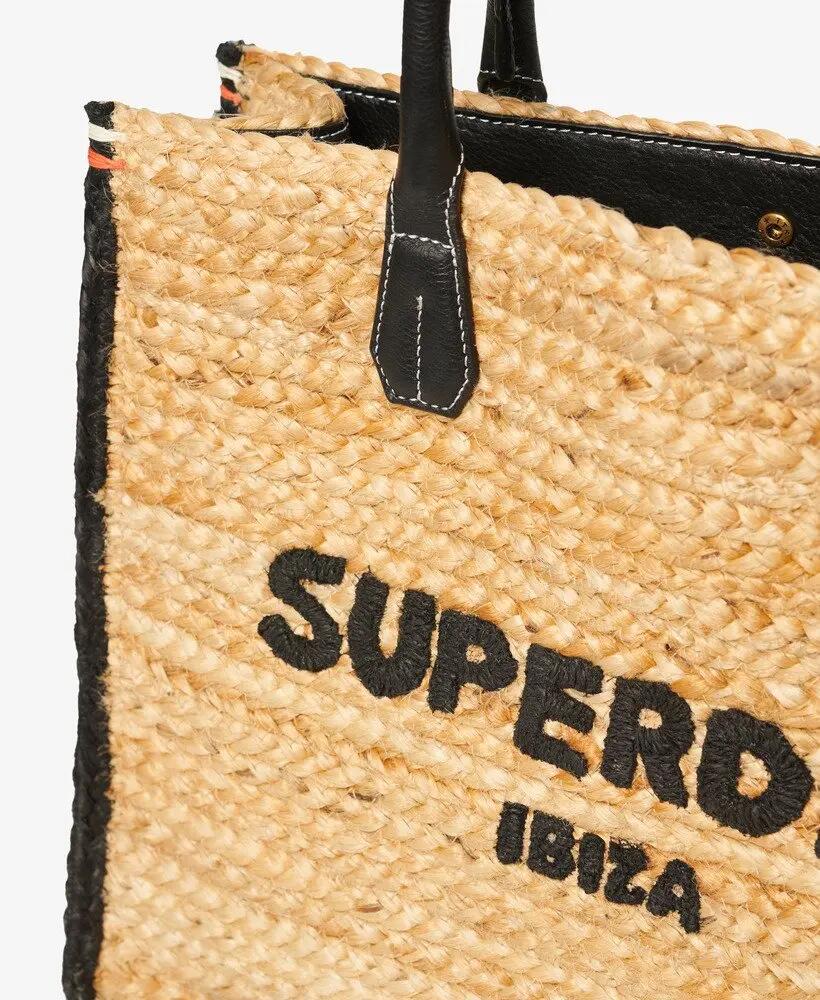 superdry Raffia Luxe Tote van jute met leren details – Natural/Black 5/6