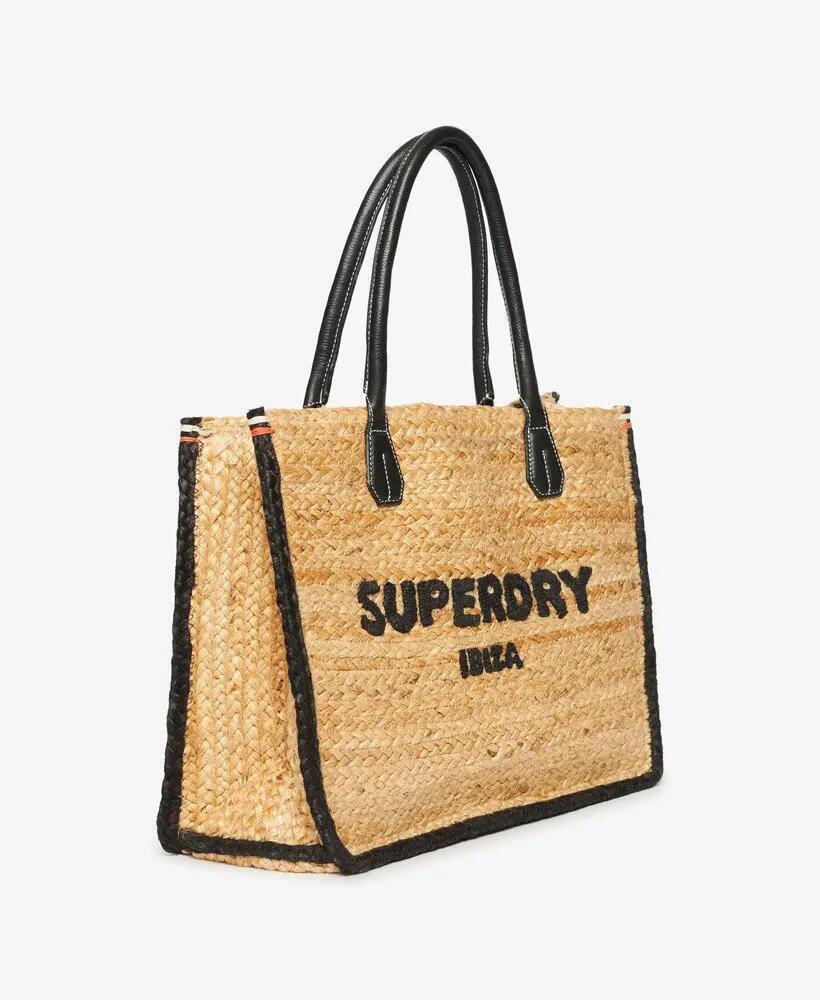 superdry Raffia Luxe Tote van jute met leren details – Natural/Black 4/6
