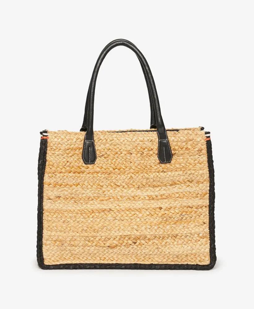 superdry Raffia Luxe Tote van jute met leren details – Natural/Black 2/6