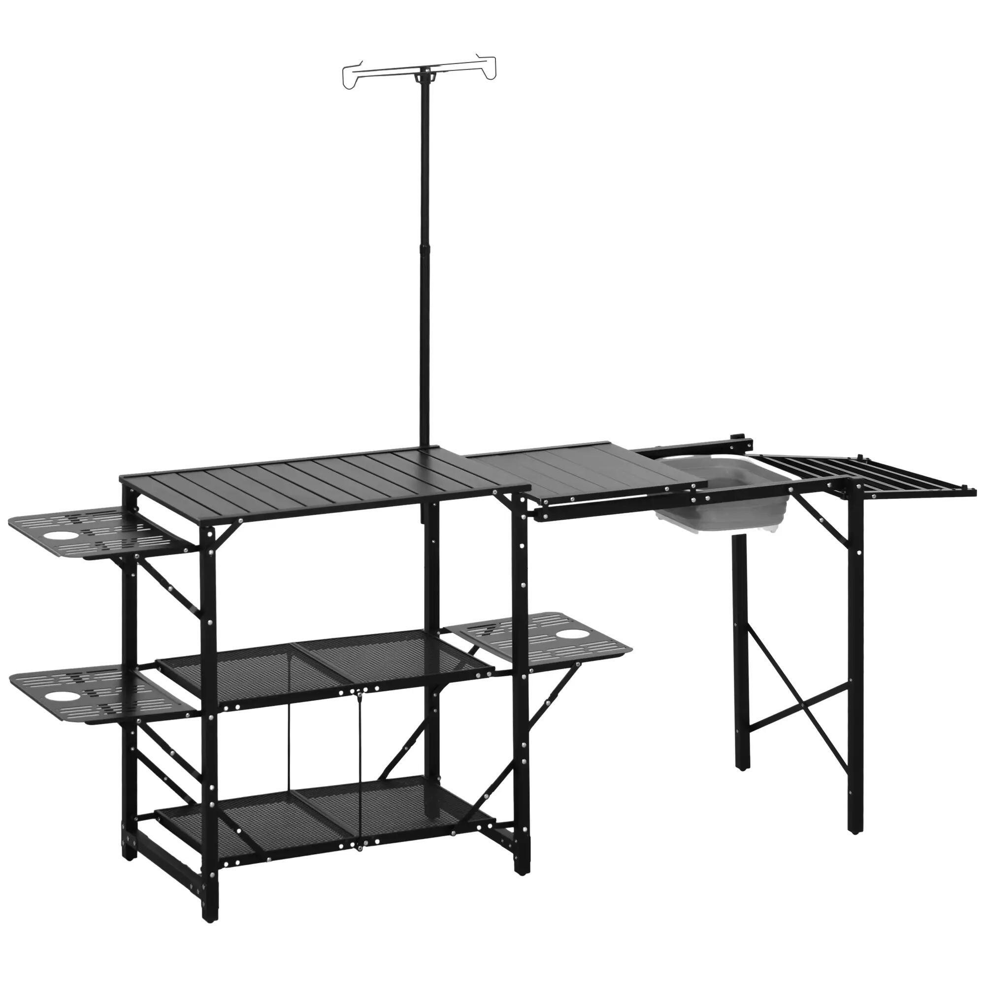 Table pliante camping - table pliante avec évier et étagères - Noir 1/6