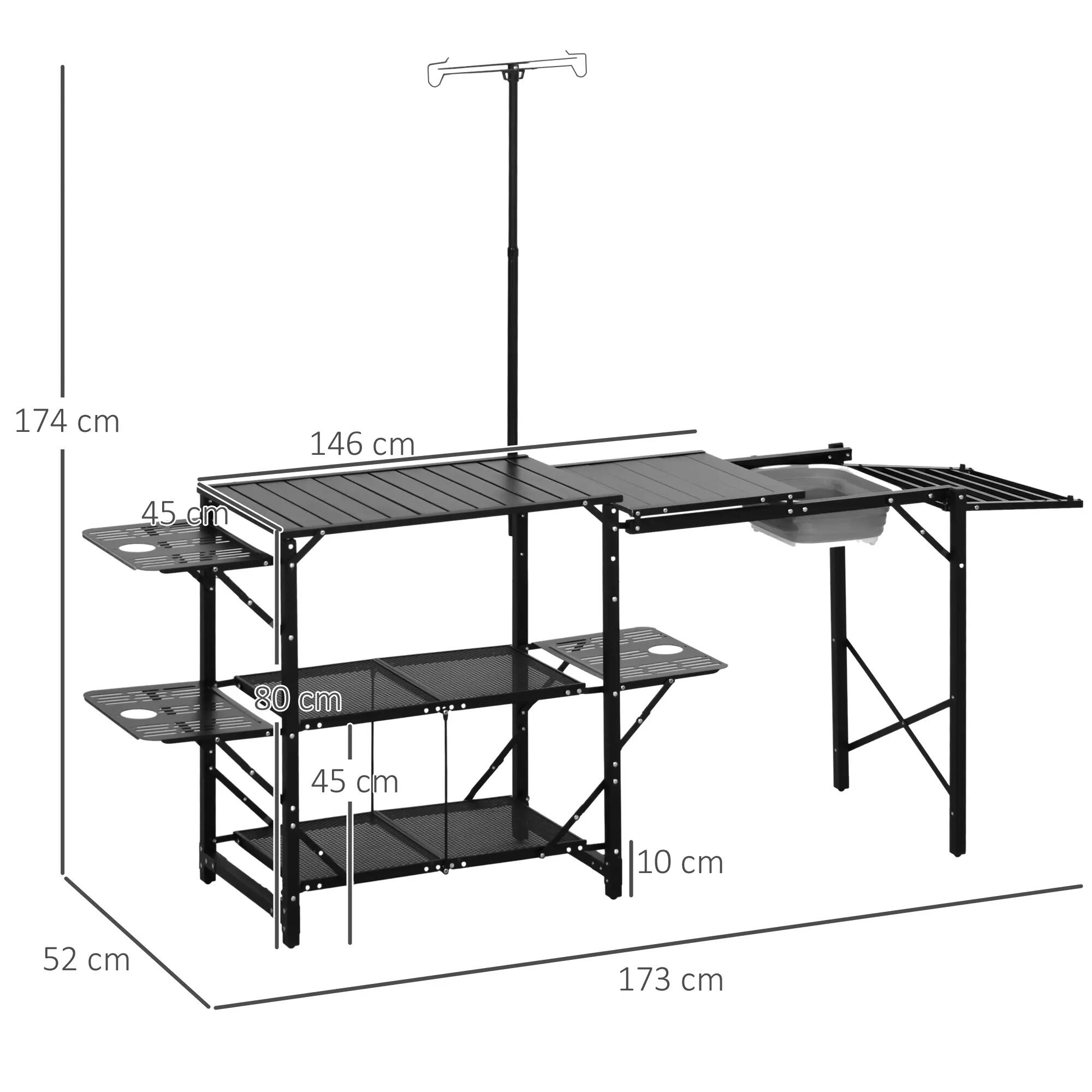 Table pliante camping - table pliante avec évier et étagères - Noir 5/6