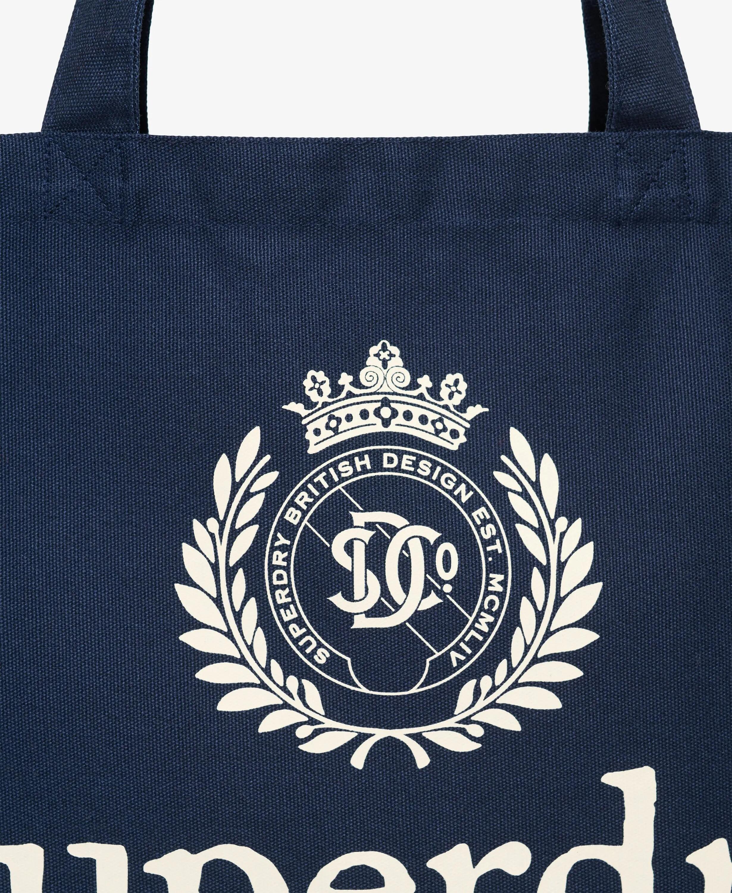 superdry Tote van 100% katoen met groot grafisch dessin – Richest Navy/Off White 4/4