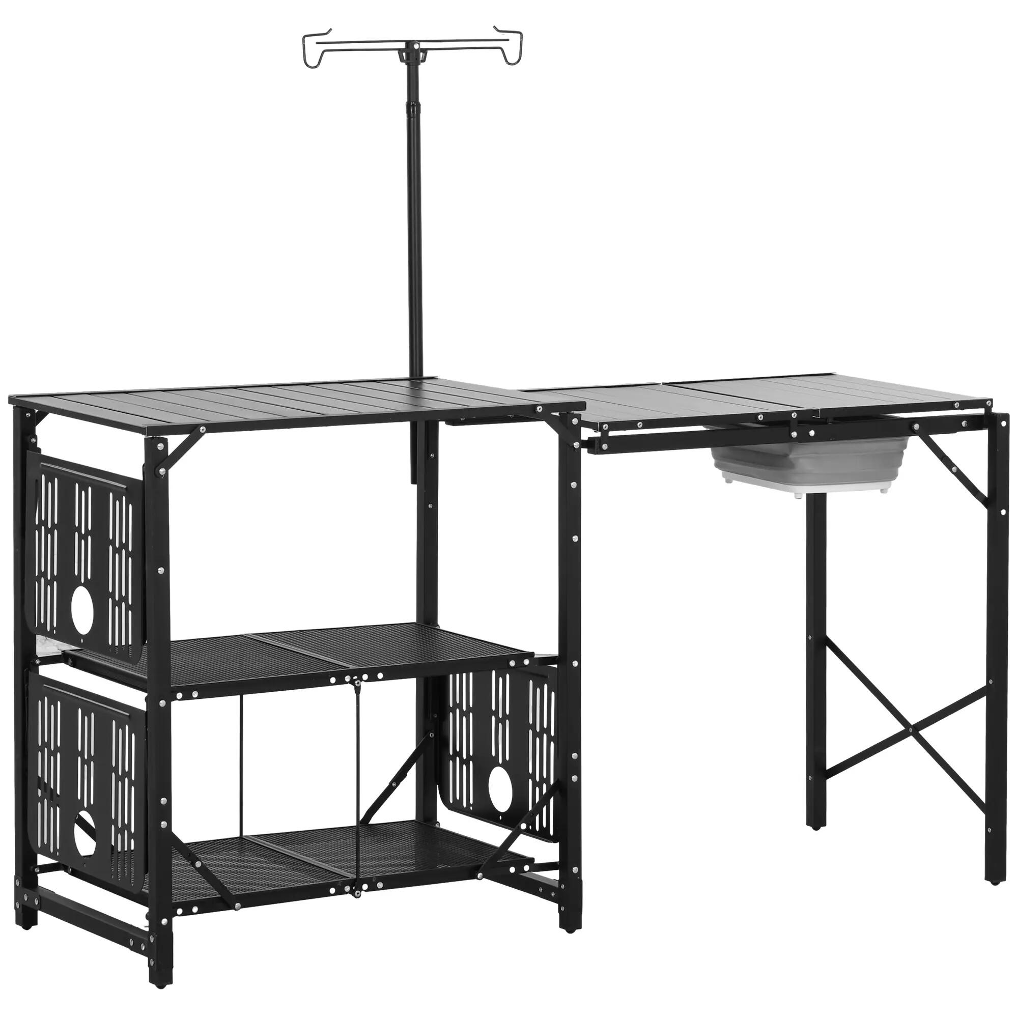 Table pliante camping - table pliante avec évier et étagères - Noir 2/6
