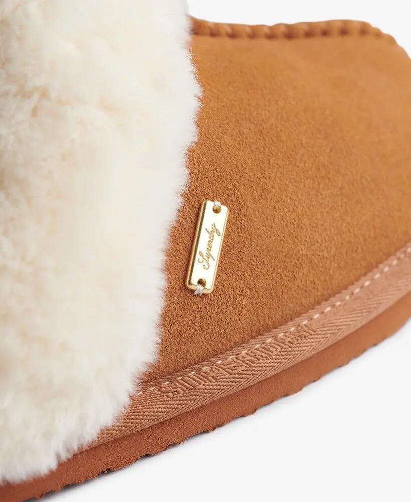 superdry Mule Slipper van echt schapensuède met imitatiebont voering – TAN 6/7