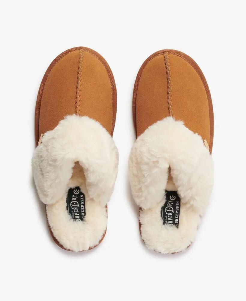 superdry Mule Slipper van echt schapensuède met imitatiebont voering – TAN 5/7