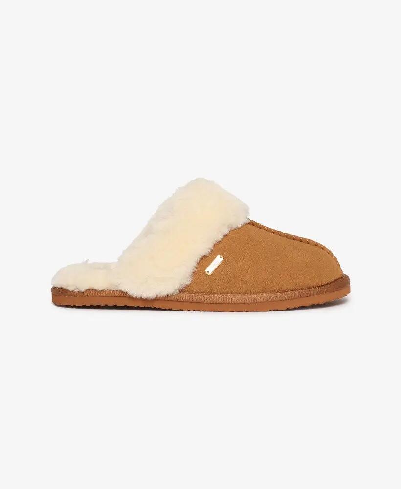 superdry Mule Slipper van echt schapensuède met imitatiebont voering – TAN 3/7