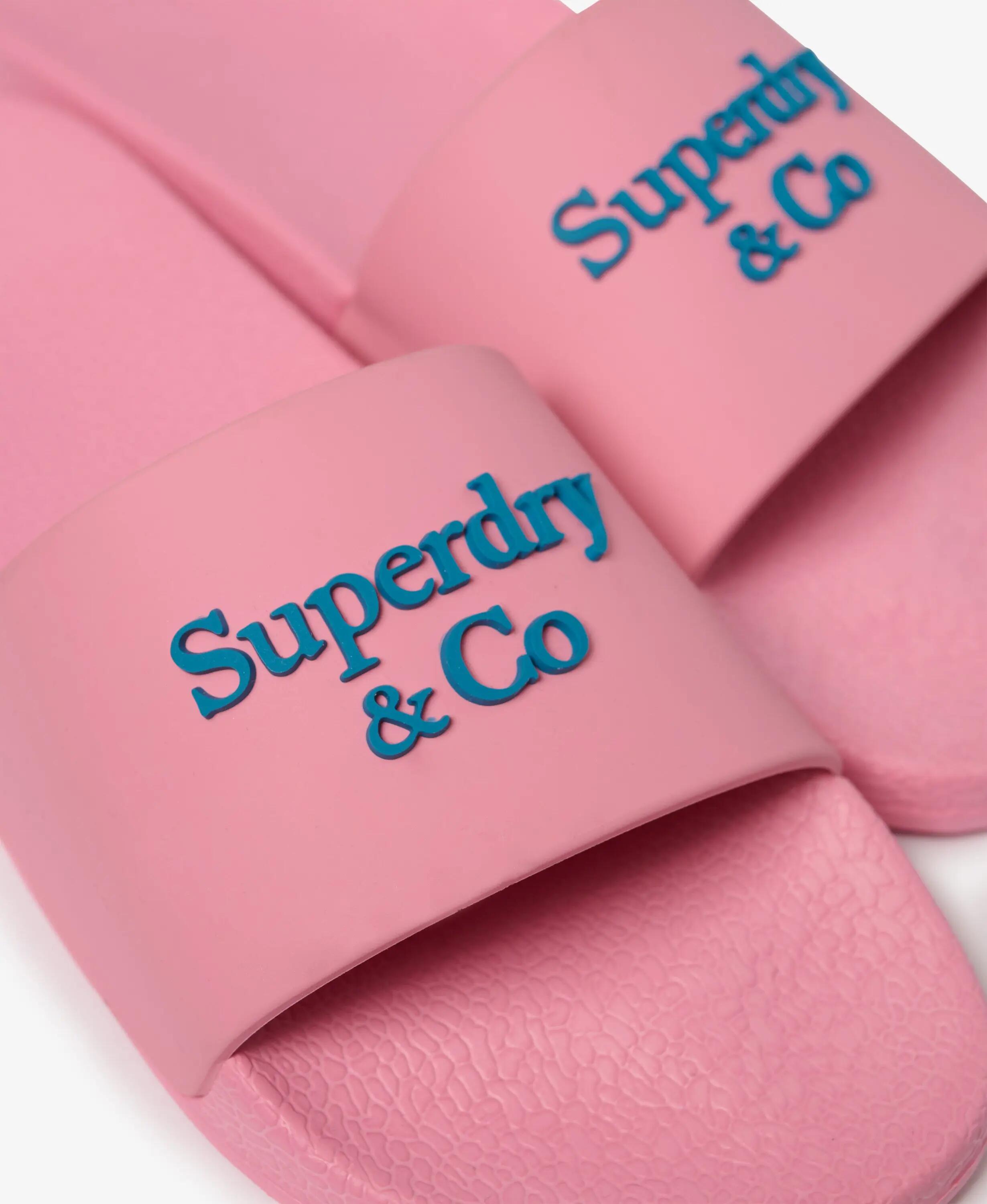 Superdry Pool Sliders mulher em EVA moldado com logo em relevo – Sea Pink/Mid 7/7