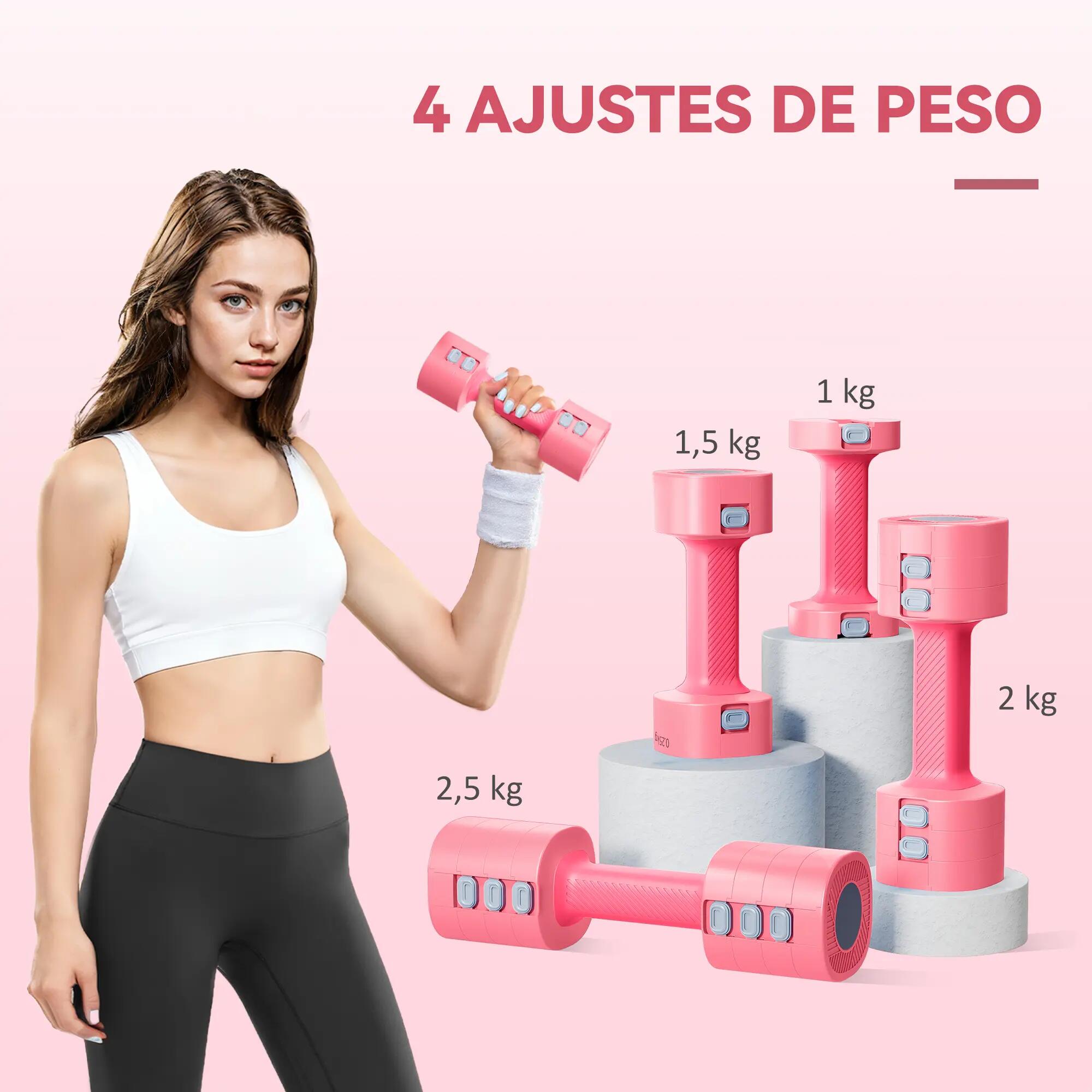 Haltères réglables 4 en 1 - Fitness - Poignées antidérapantes - Rose 6/6