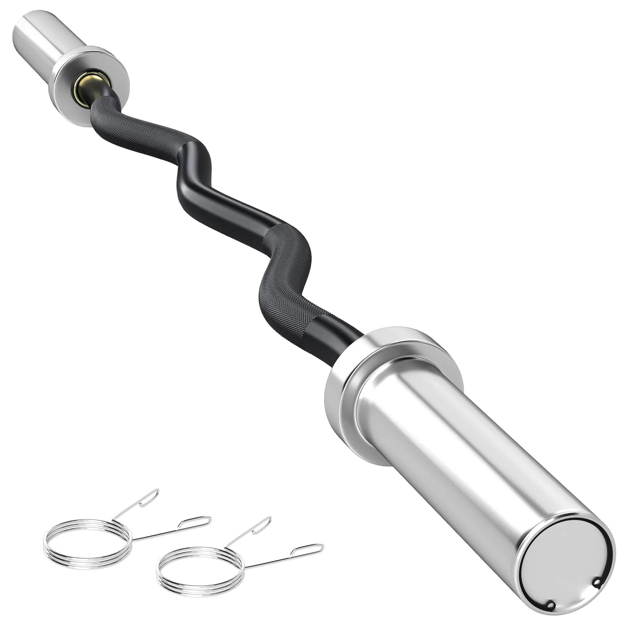 Barre de musculation en acier de 120 cm, barre EZ Curl avec 2 pinces, capacité d 2/9