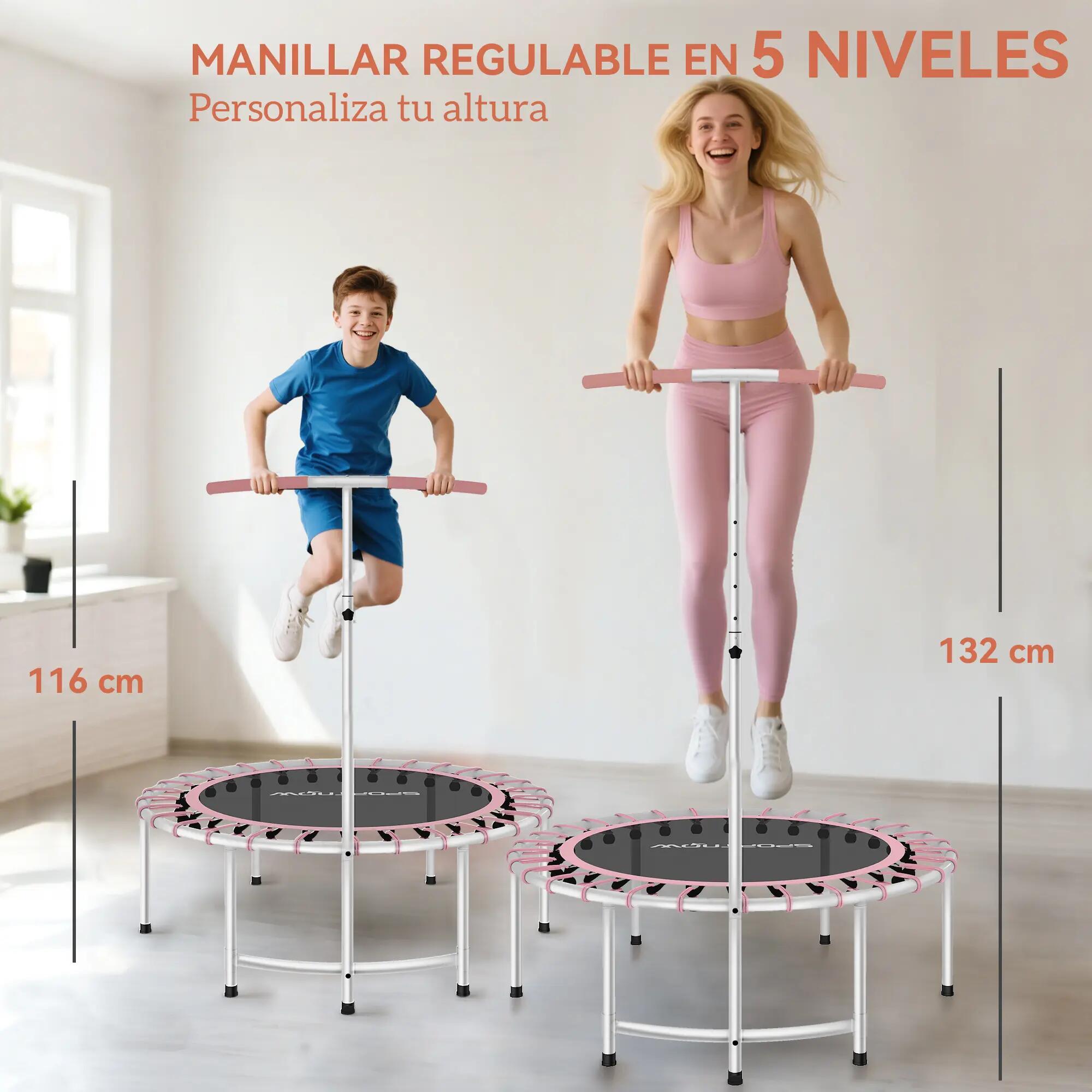 Trampoline fitness 102 cm guidon ajustable 5 niveaux acier jambes bleu 6/6