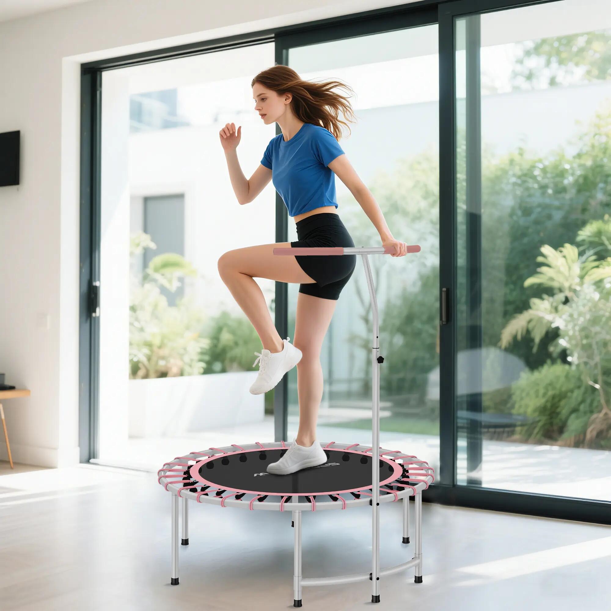 Trampoline fitness 102 cm guidon ajustable 5 niveaux acier jambes bleu 4/6
