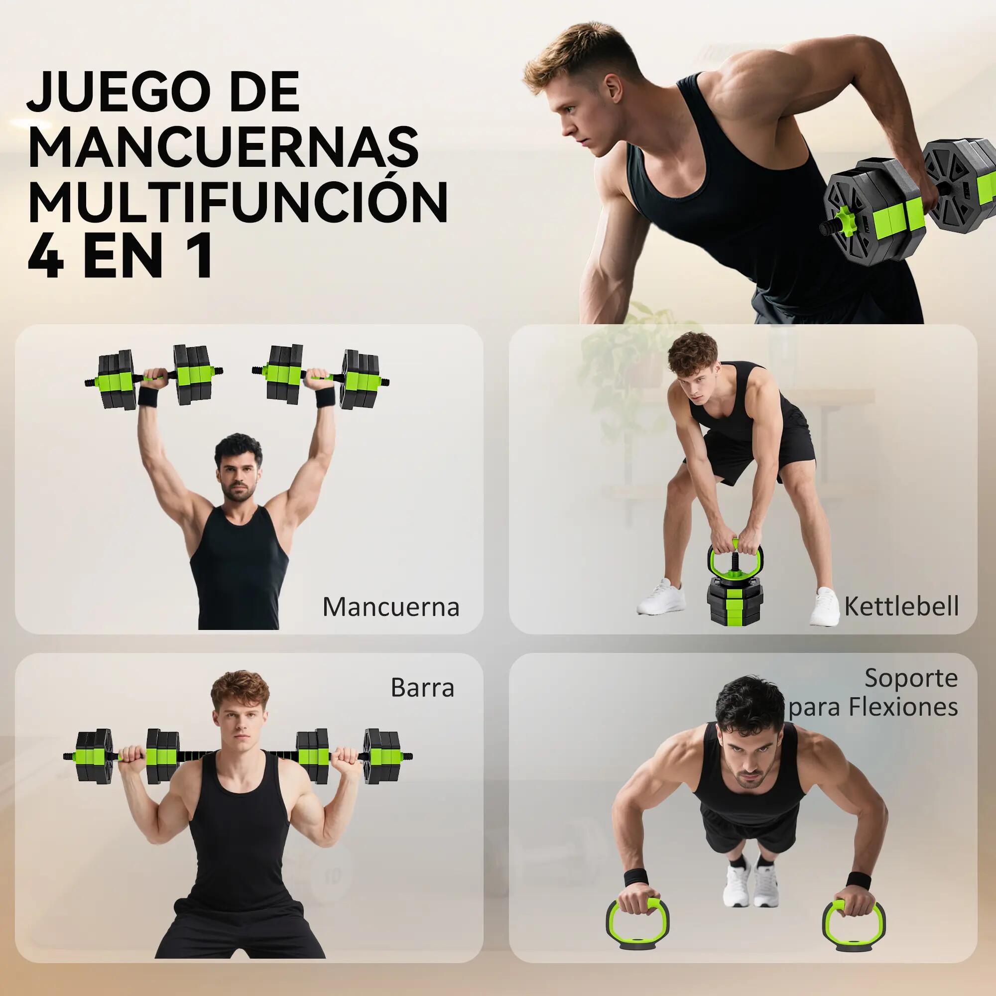 Ensemble d'haltères réglables 20 kg 6 en 1 comprenant kettlebell, barre d'haltèr 6/9