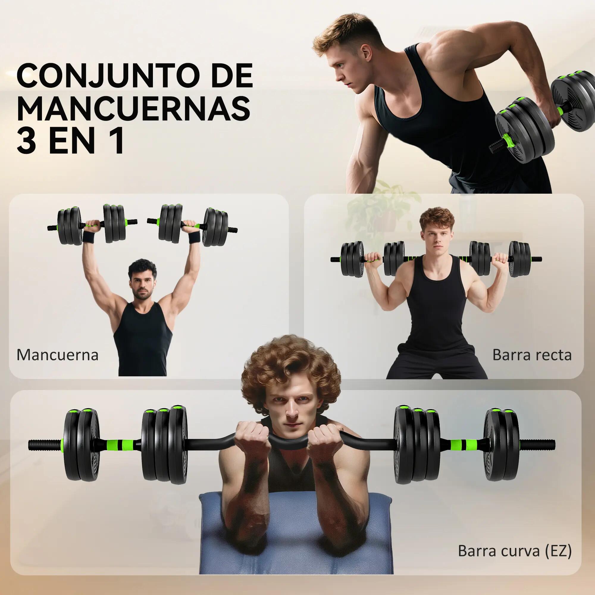 Ensemble d'haltères réglables 3 en 1 de 20 kg avec barres de connexion et poigné 6/9