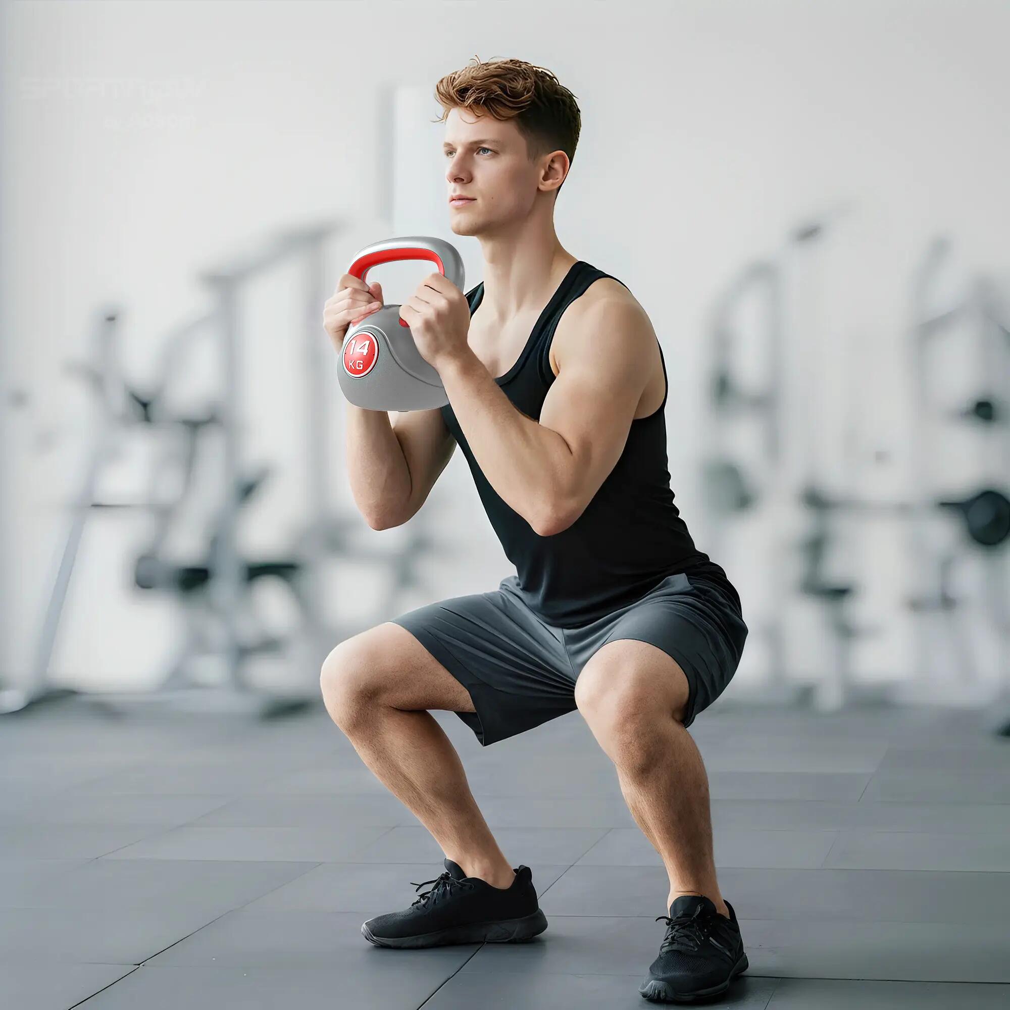 Kettlebell 14 kg, revêtement PU et remplissage de sable pour musculation, 26 x 1 4/9