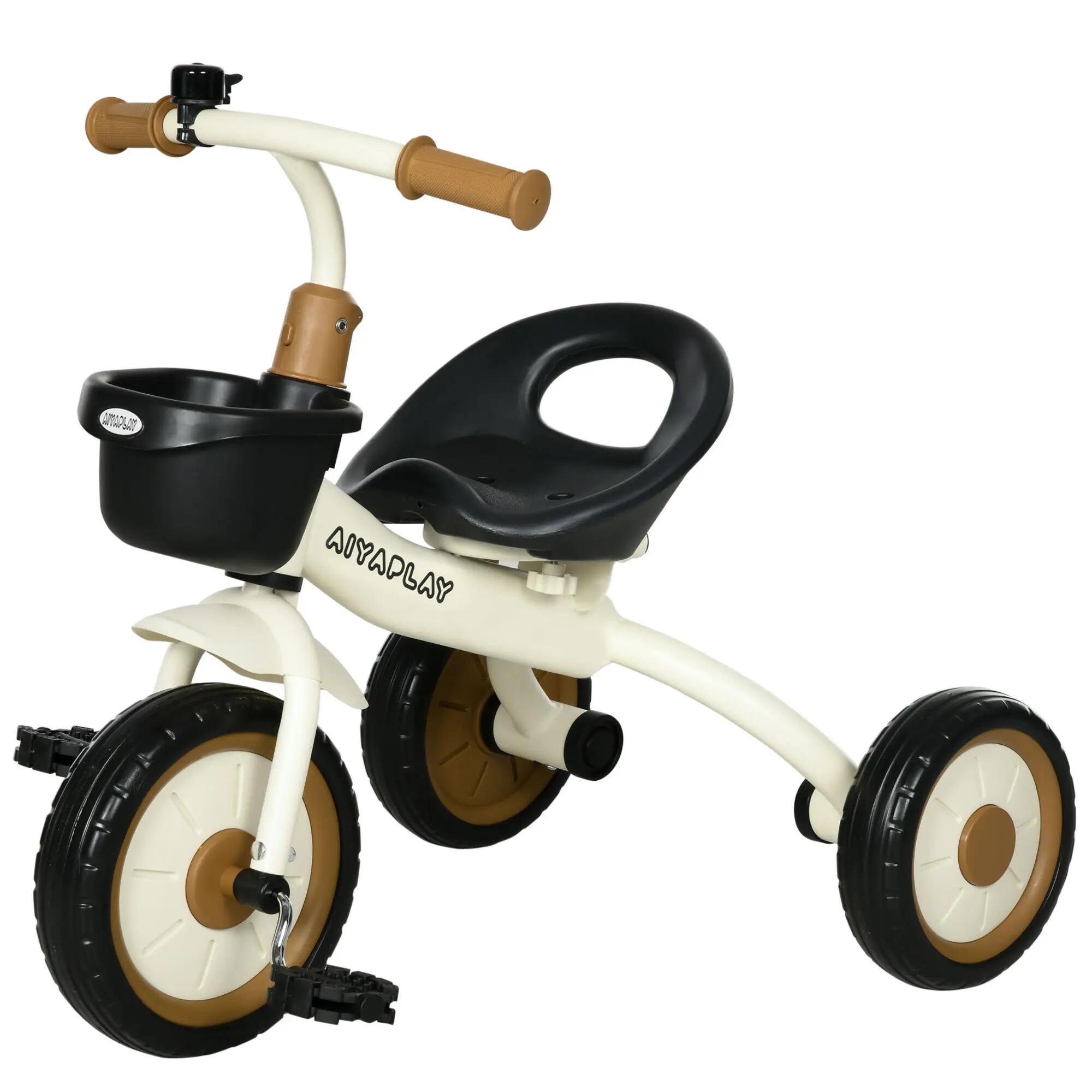 Tricycle enfant - Selle réglable, panier, sonnette - Crème 2/6