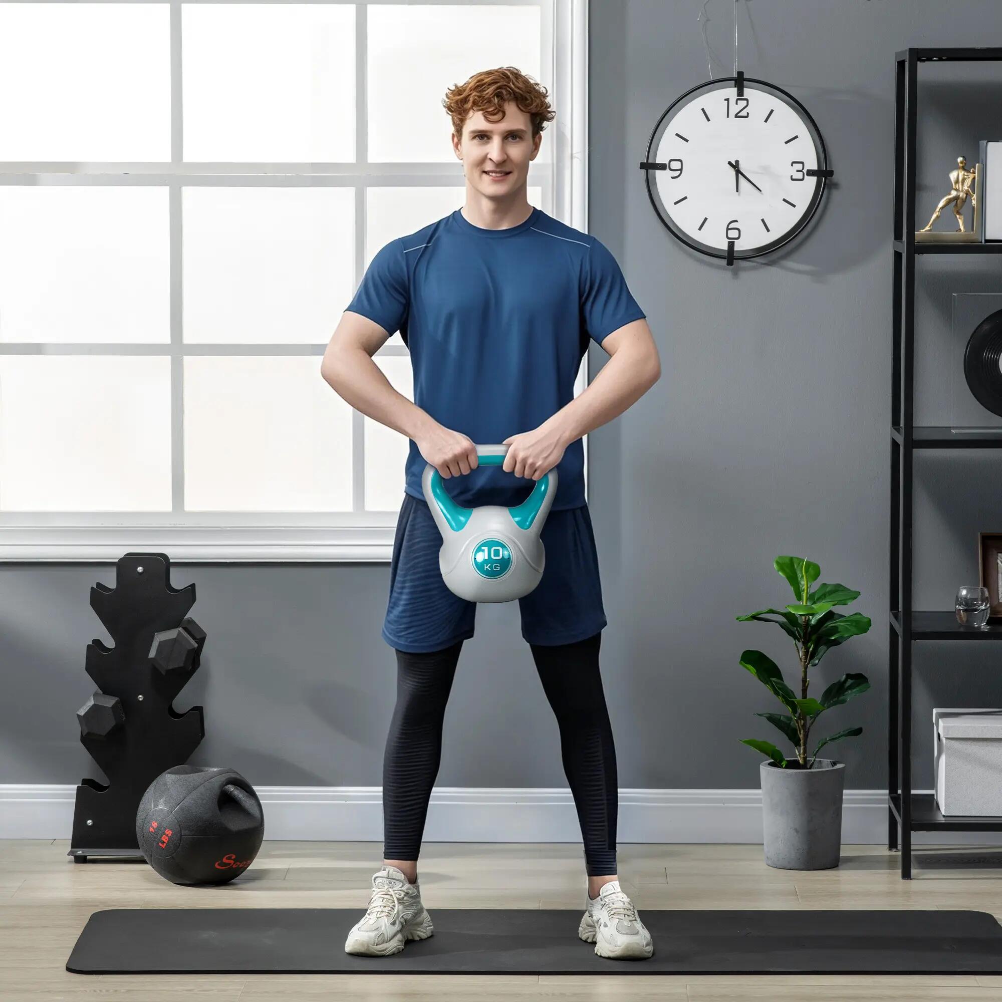 Kettlebell - Fitness - 10 kg, revêtement PU, sable - Bleu/Gris 3/6