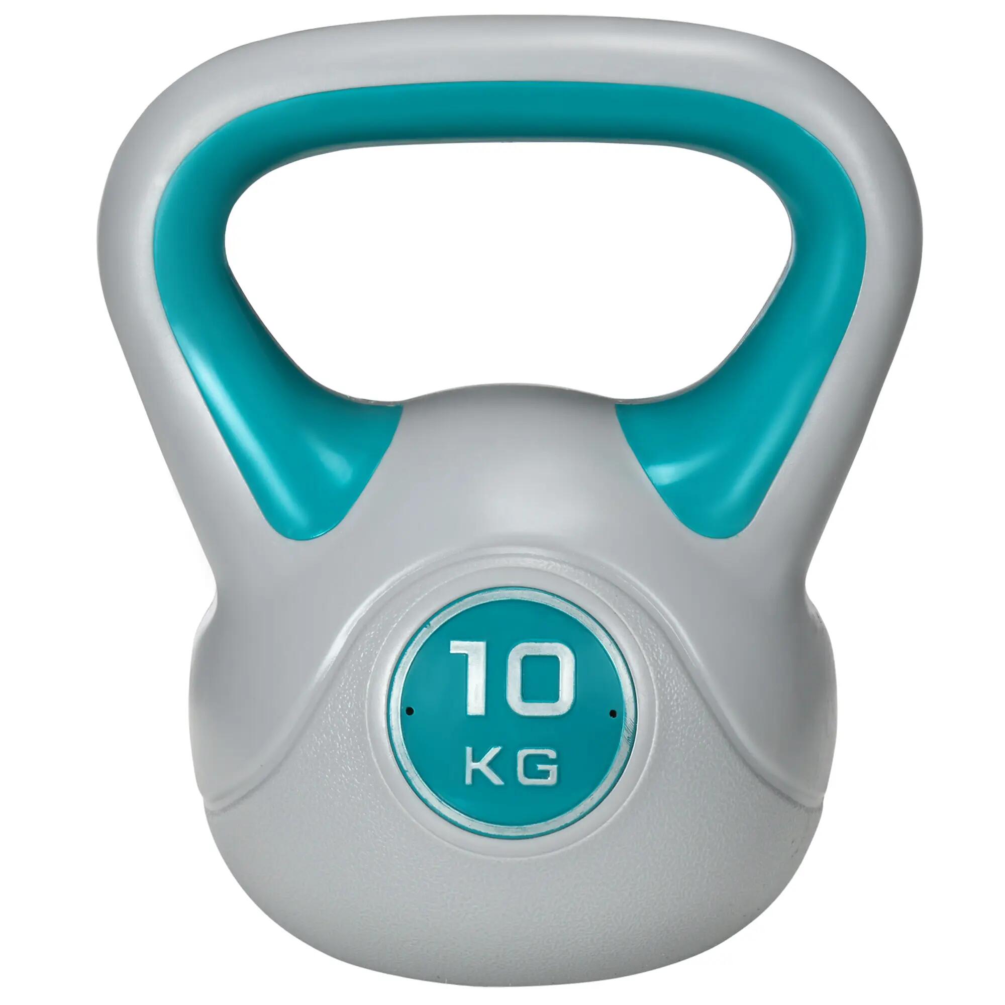 Kettlebell - Fitness - Unisexe - 10 kg, revêtement PU, base plate - vert foncé 2/6