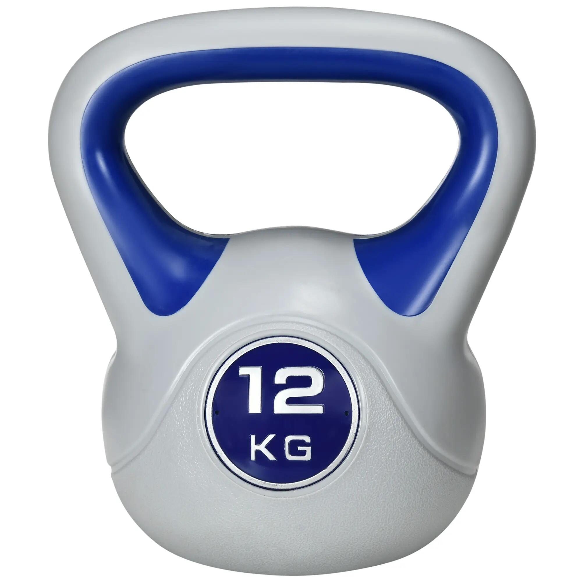 Kettlebell - Fitness - 12 kg PU, base plate - Bleu/gris 2/6
